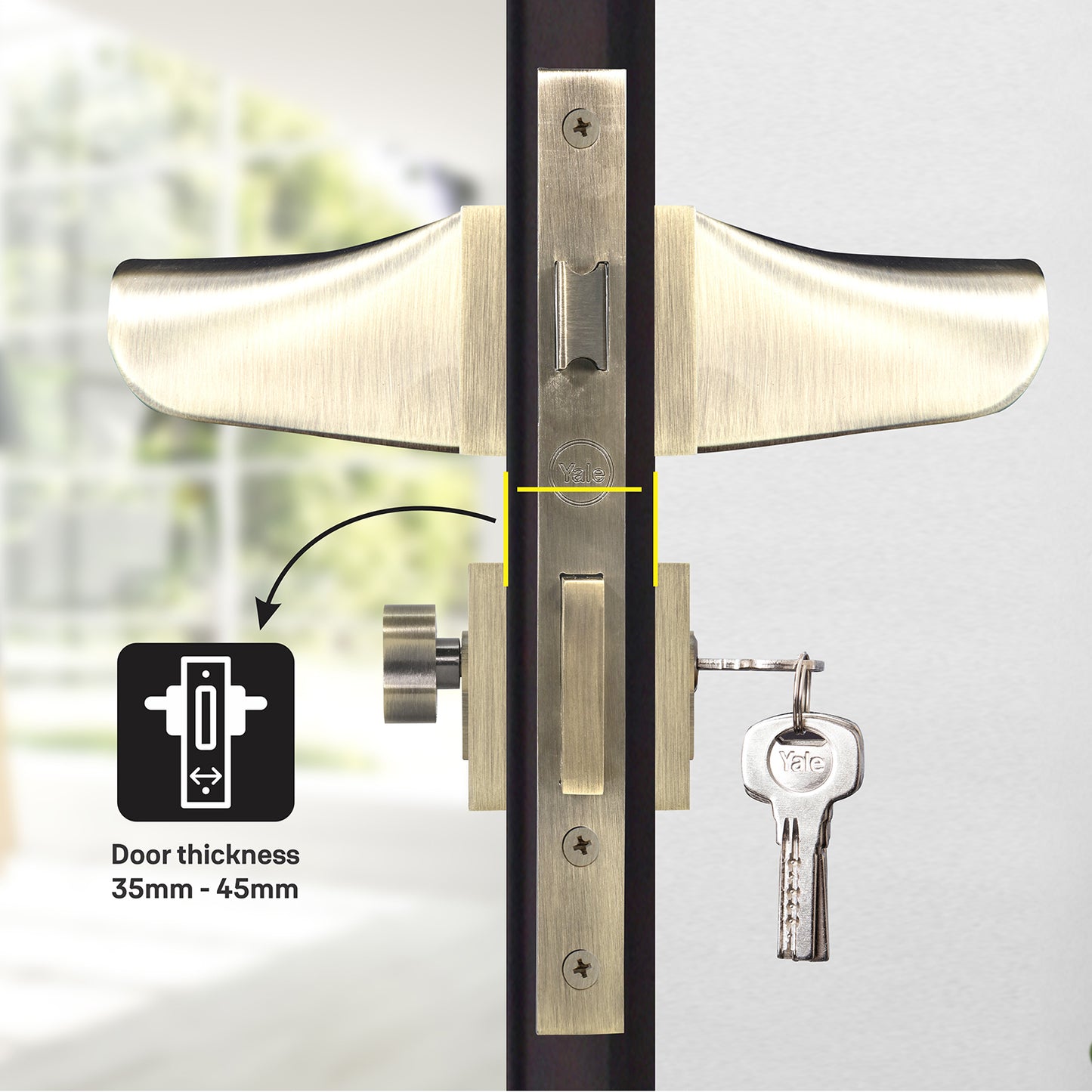 YMEL 702-AB Yale YMEL series Mortise Lock Comboset with Rose and Escutcheons, Cylinder with Knob inside and keys Outside, Antique Brass Finish