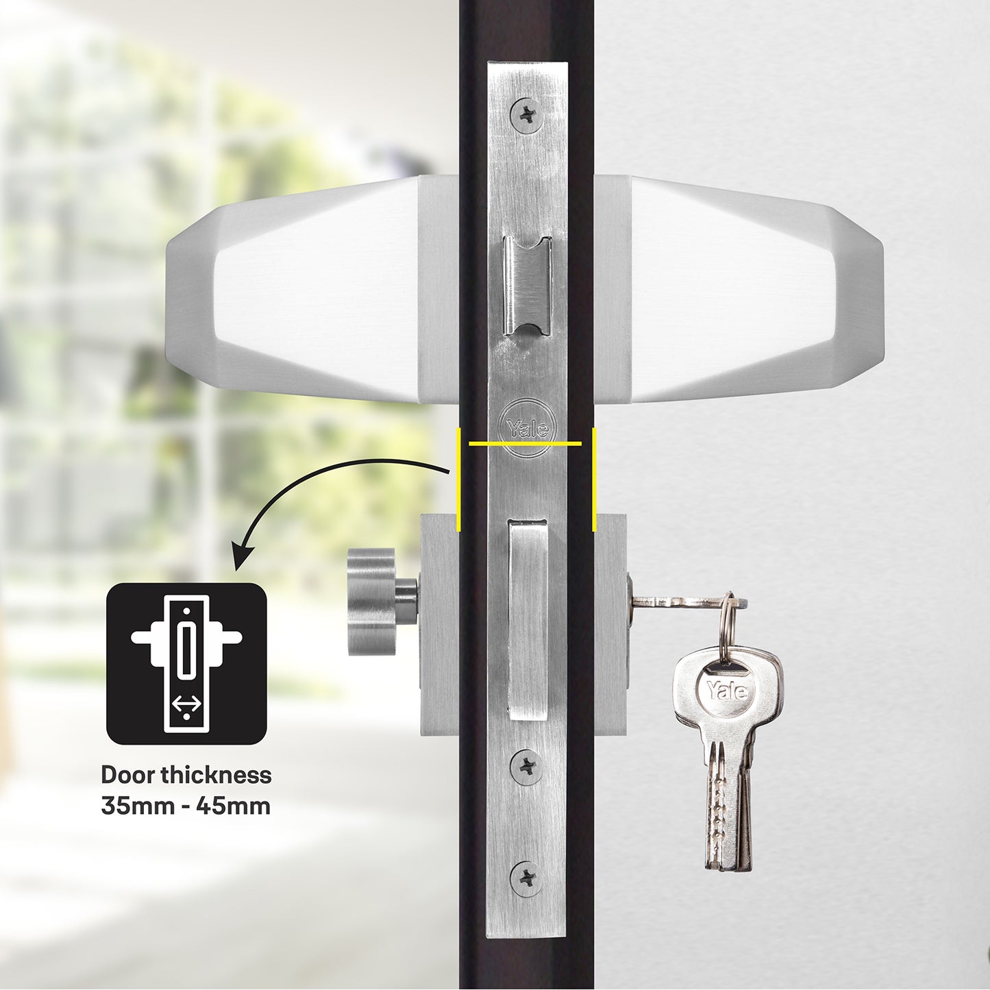 YMEL 704-SS Yale YMEL series Mortise Lock Comboset with Rose and Escutcheons, Cylinder with Knob inside and keys Outside, SS Finish