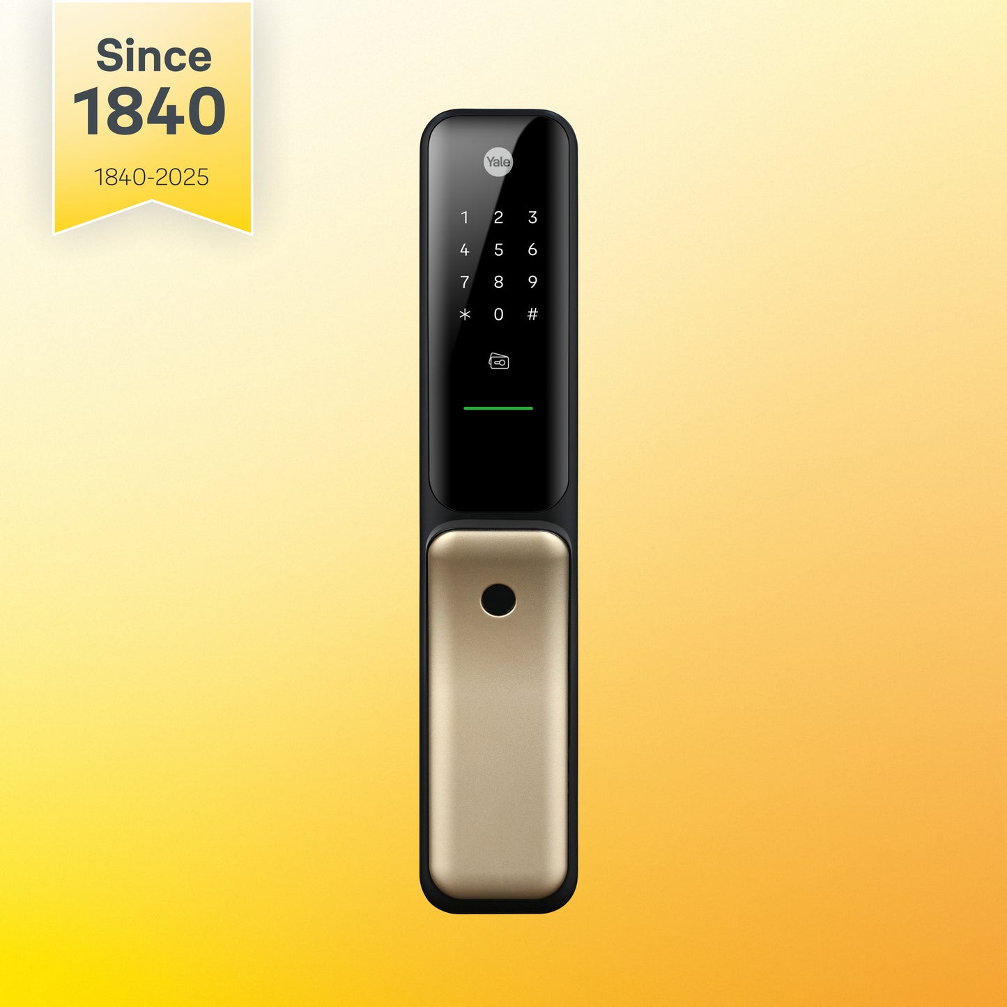 Yale Kyra Pro, Push Pull Smart Lock, with fingerprint, PIN, RFID, Manual Key, Gold