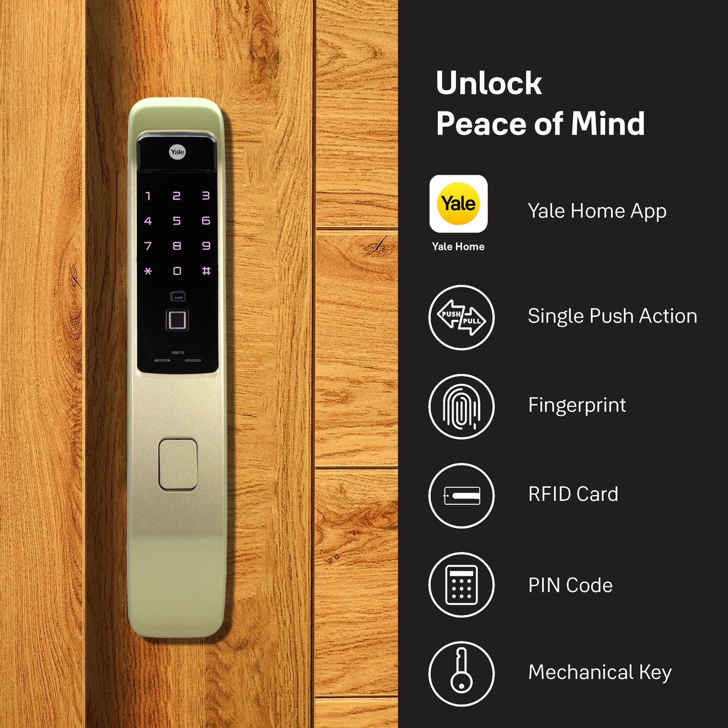 YMI 70 CG - A Series Push Pull Smart Lock, Red Gold (Bluetooth Module and Wifi Bridge Included)