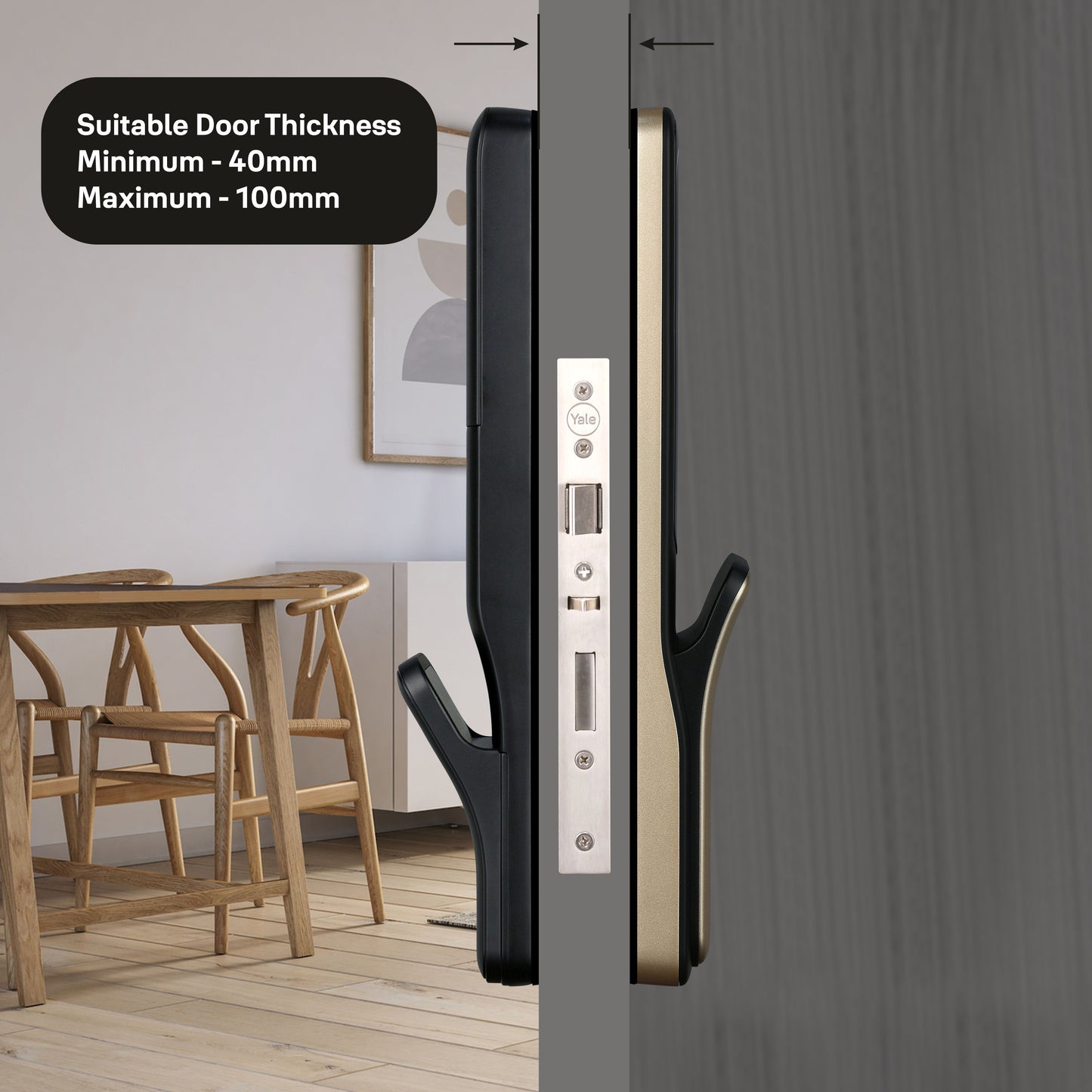 Yale Kyra Pro, Push Pull Smart Lock, with fingerprint, PIN, RFID, Manual Key, Gold