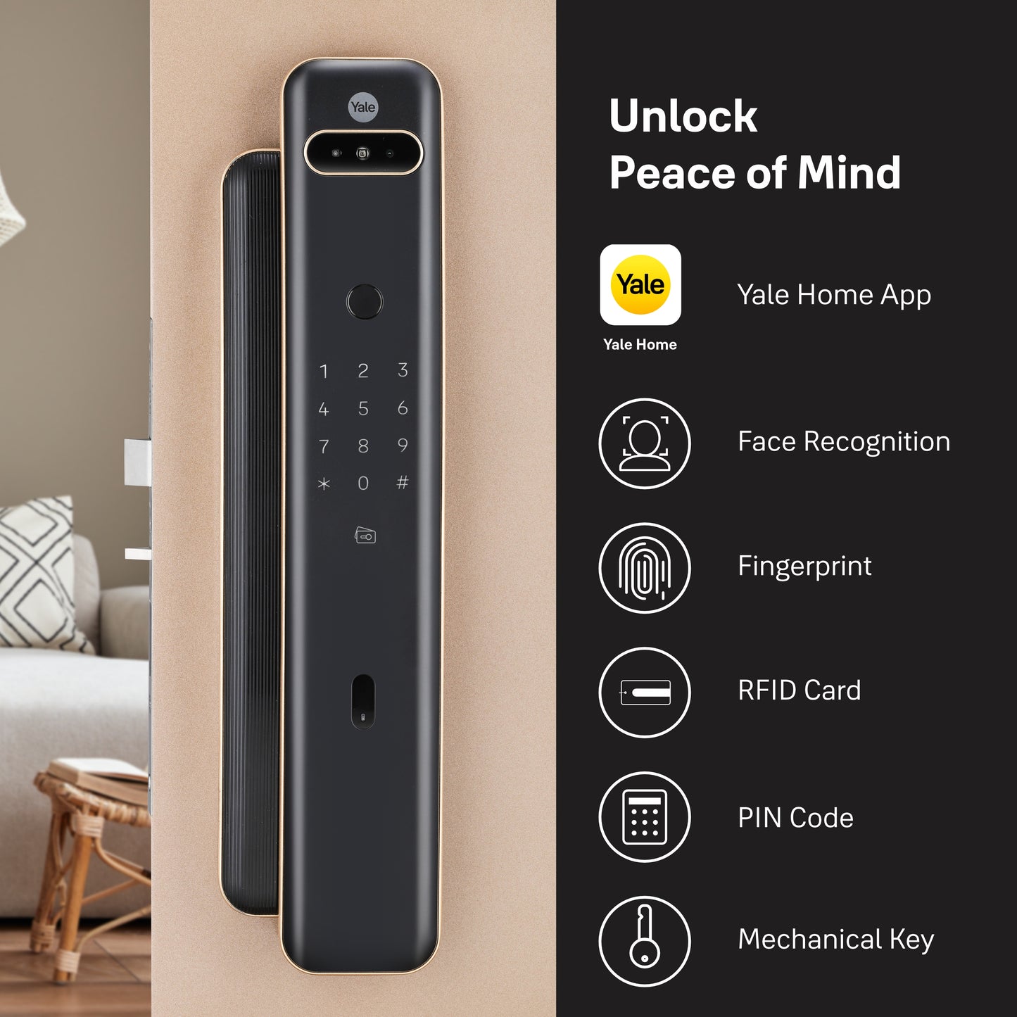 Yale Luna Pro+ Smart Lock with Face scan technology, Fingerprint, PIN, RFID and Manual Key (Bluetooth Module and Wifi Bridge Included)