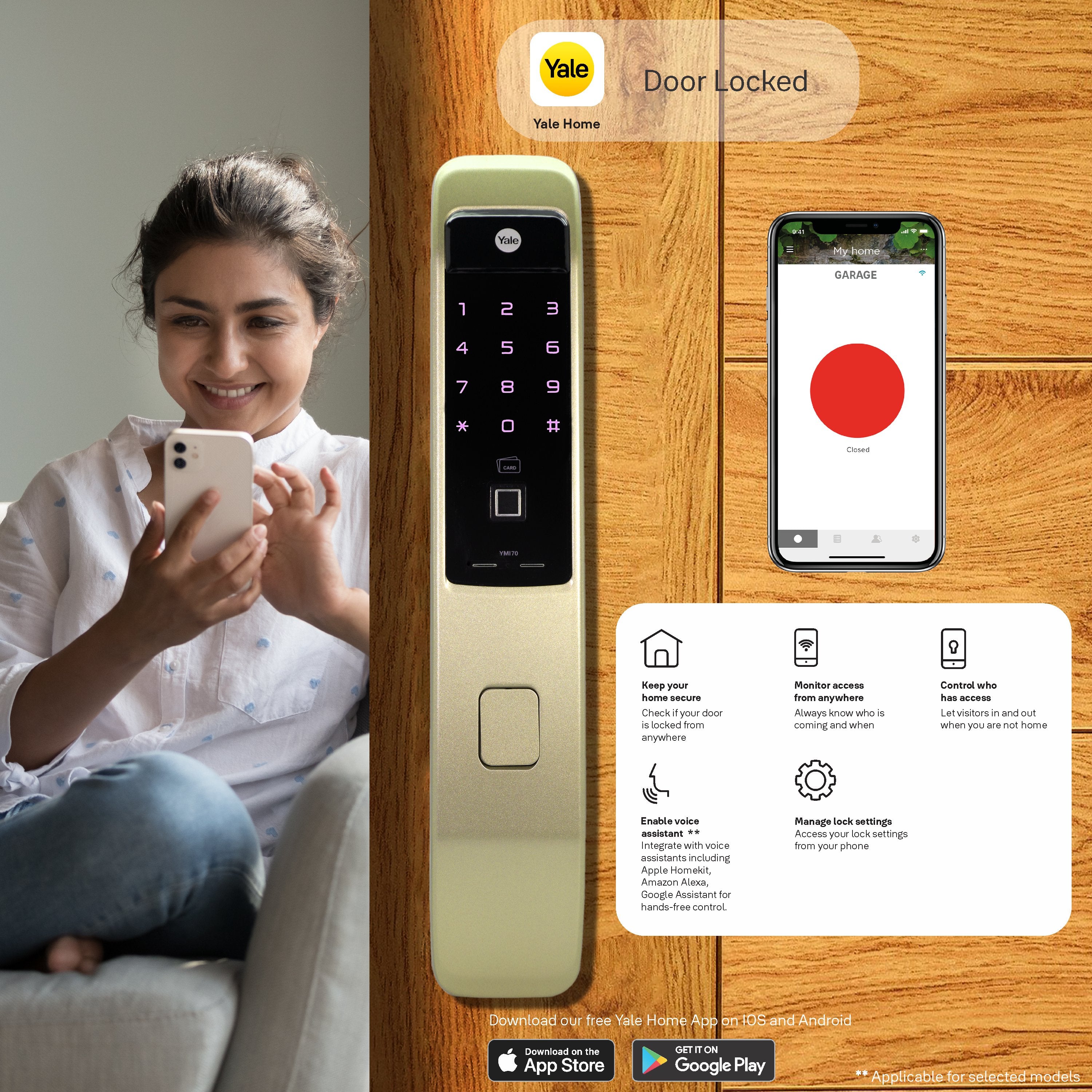 YMI 70 CG - A Series Push Pull Smart Lock, Red Gold (Bluetooth