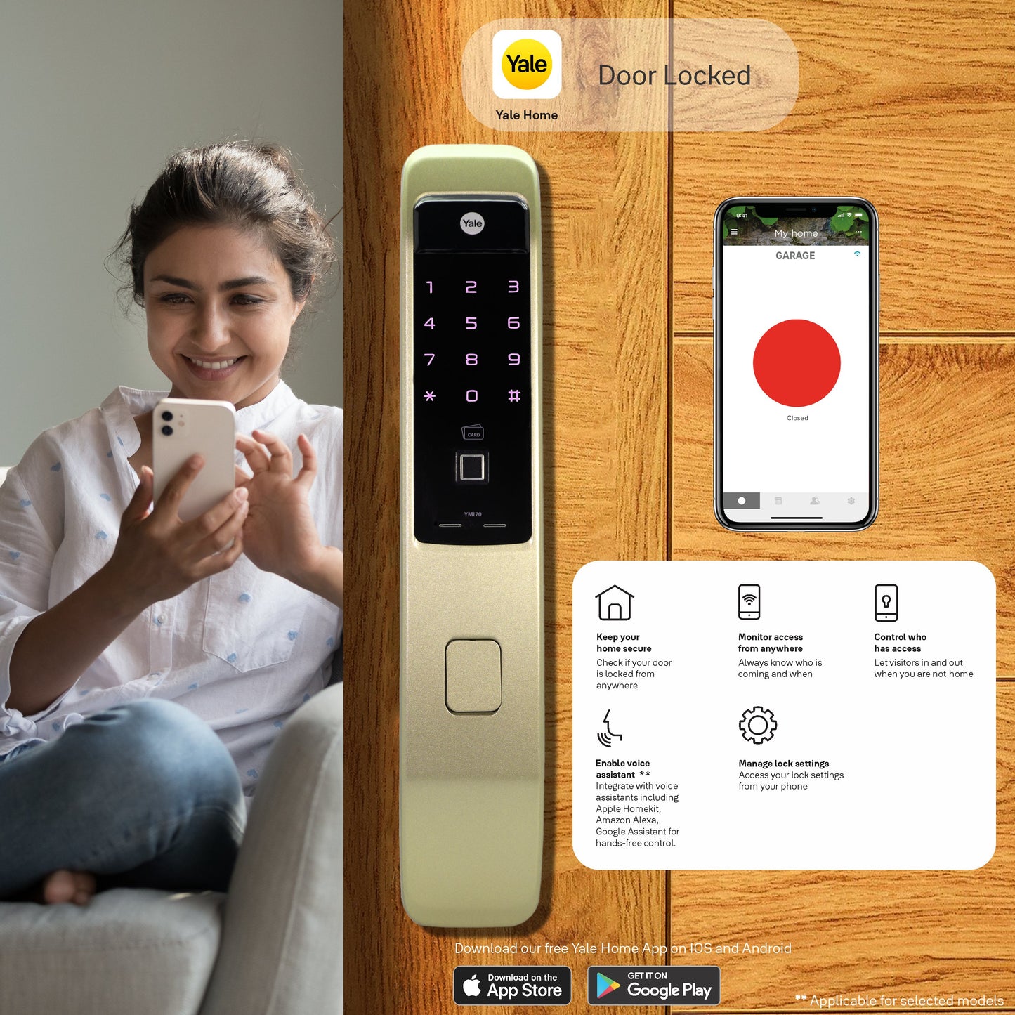 YMI 70 CG - A Series Push Pull Smart Lock, Red Gold (Bluetooth Module and Wifi Bridge Included)