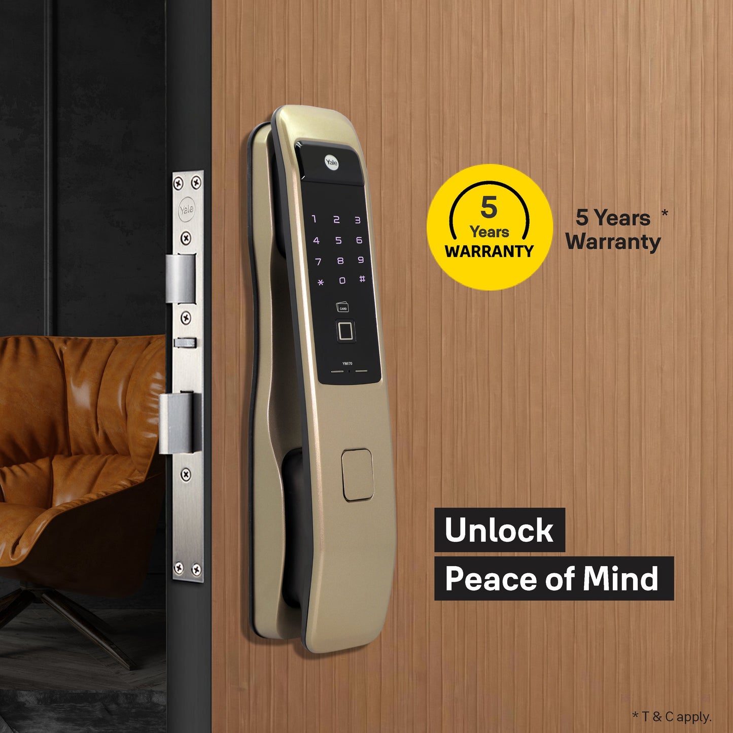 YMI 70 CG - A Series Push Pull Smart Lock, Red Gold (Bluetooth Module and Wifi Bridge Included)