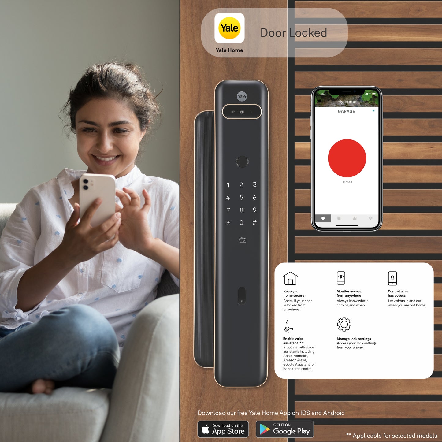 Yale Luna Pro+ Smart Lock with Face scan technology, Fingerprint, PIN, RFID and Manual Key (Bluetooth Module and Wifi Bridge Included)