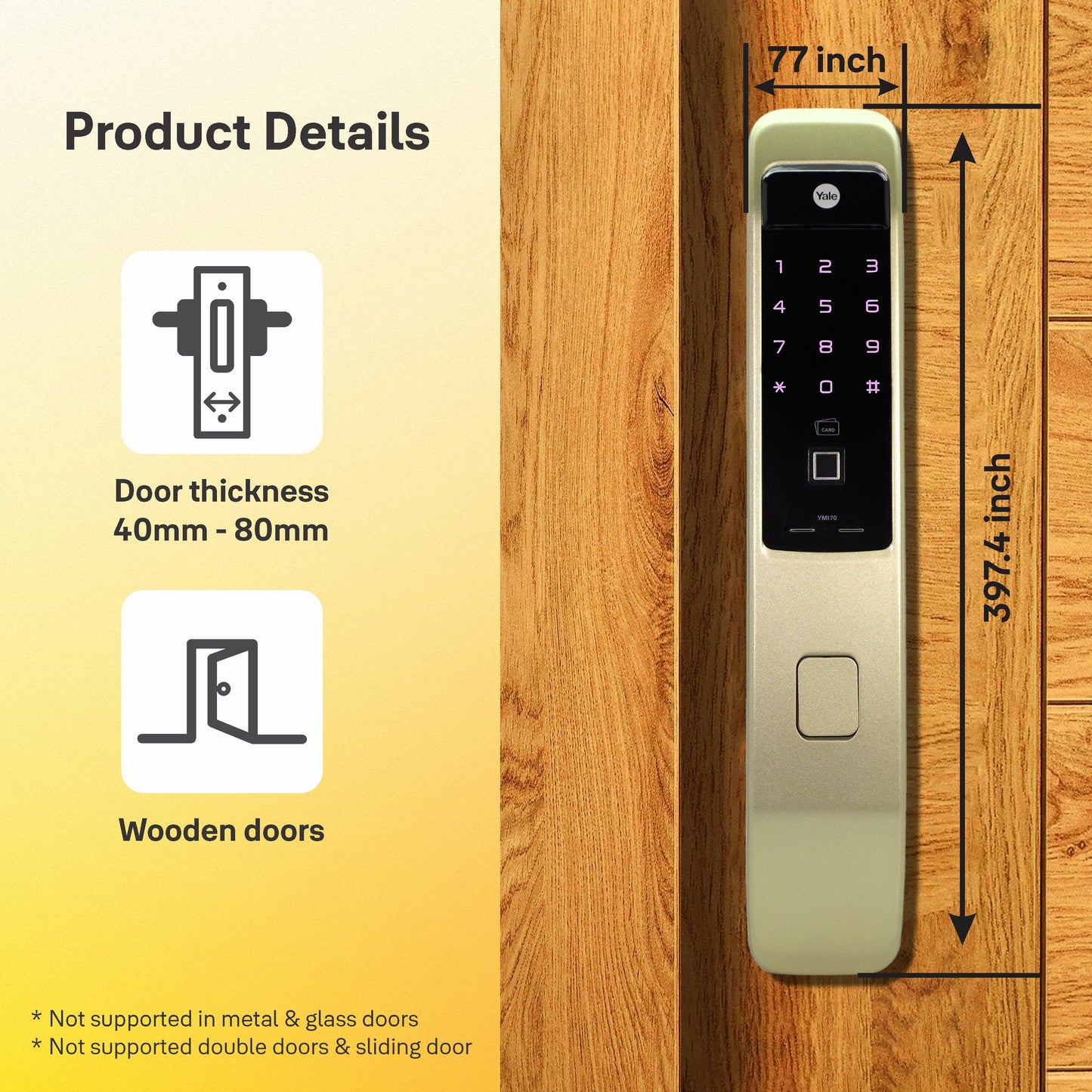 YMI 70 CG - A Series Push Pull Smart Lock, Red Gold (Bluetooth Module and Wifi Bridge Included)