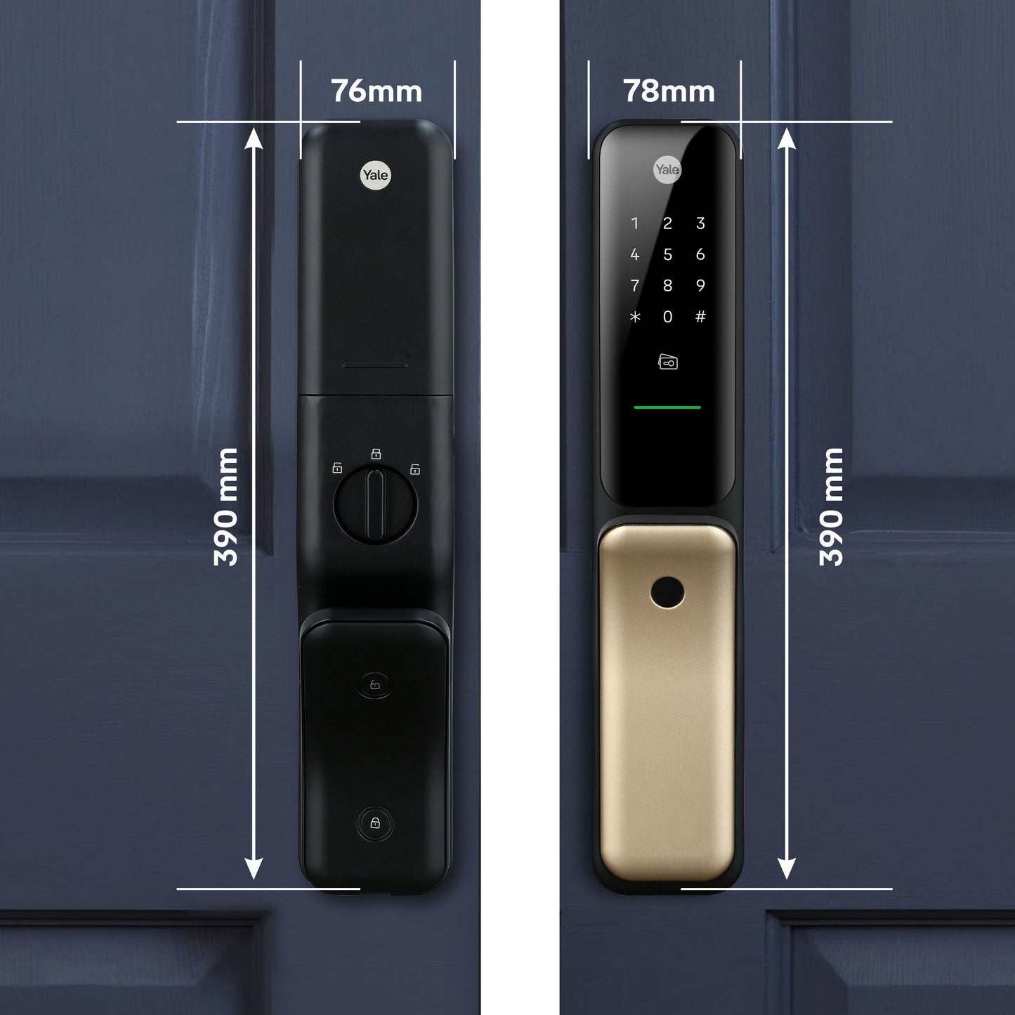 Yale Kyra Pro, Push Pull Smart Lock, with fingerprint, PIN, RFID, Manual Key, Gold