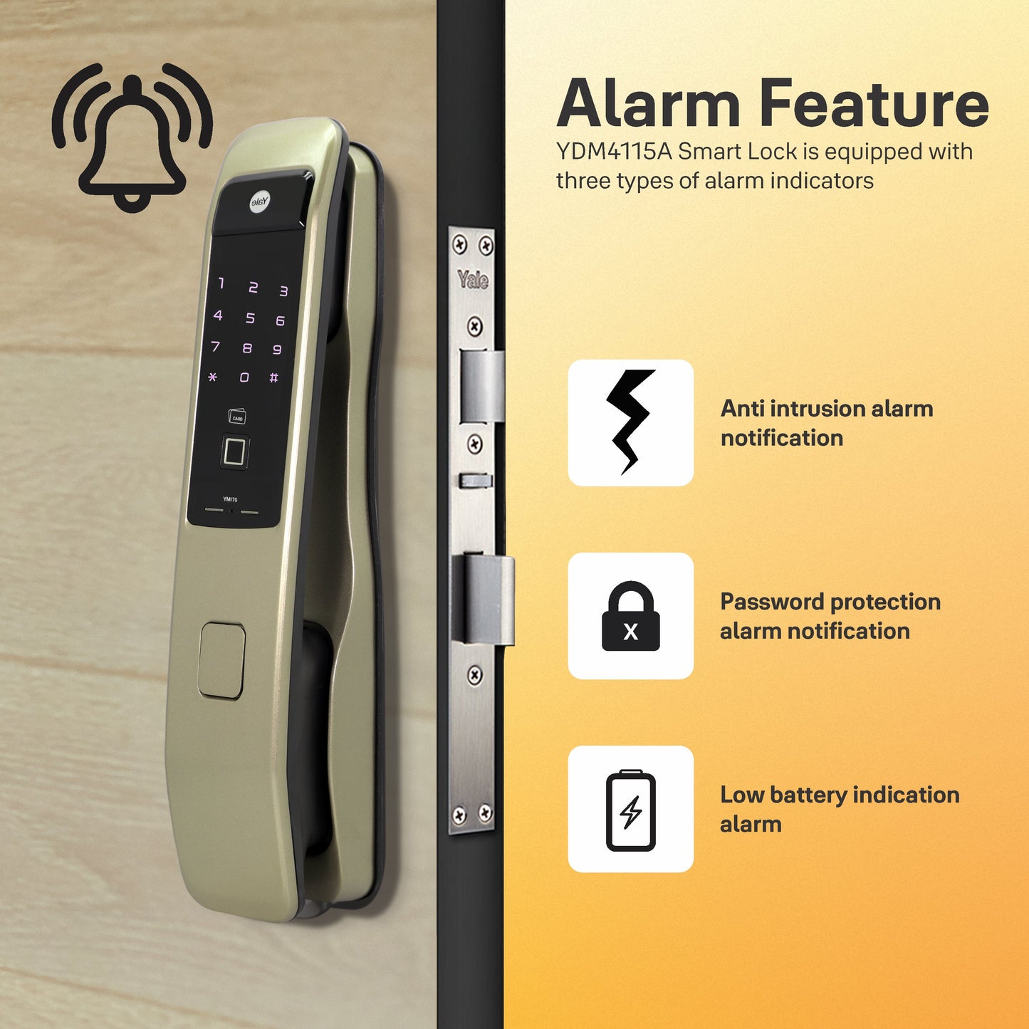 YMI 70 CG - A Series Push Pull Smart Lock, Red Gold (Bluetooth Module and Wifi Bridge Included)