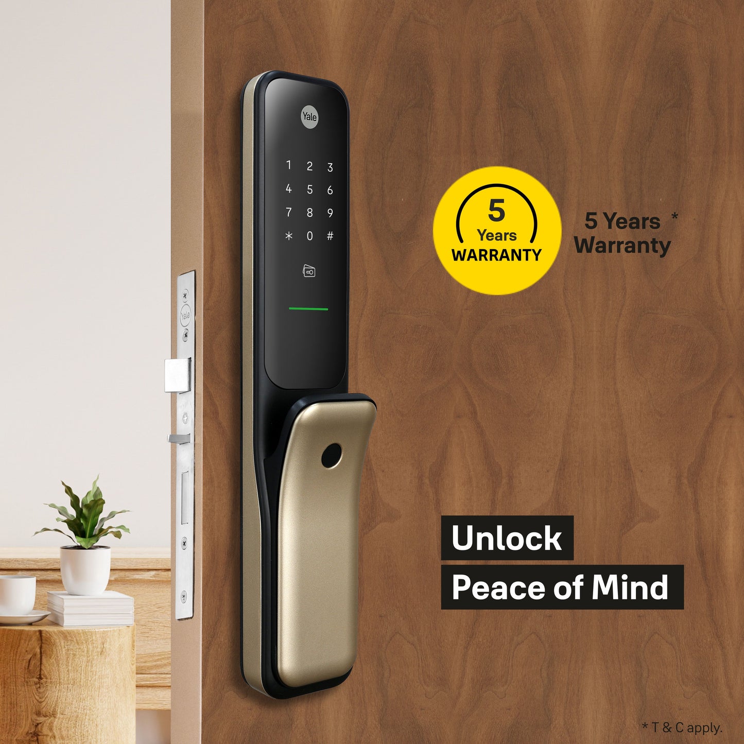 Yale Kyra Pro, Push Pull Smart Lock, with fingerprint, PIN, RFID, Manual Key, Gold