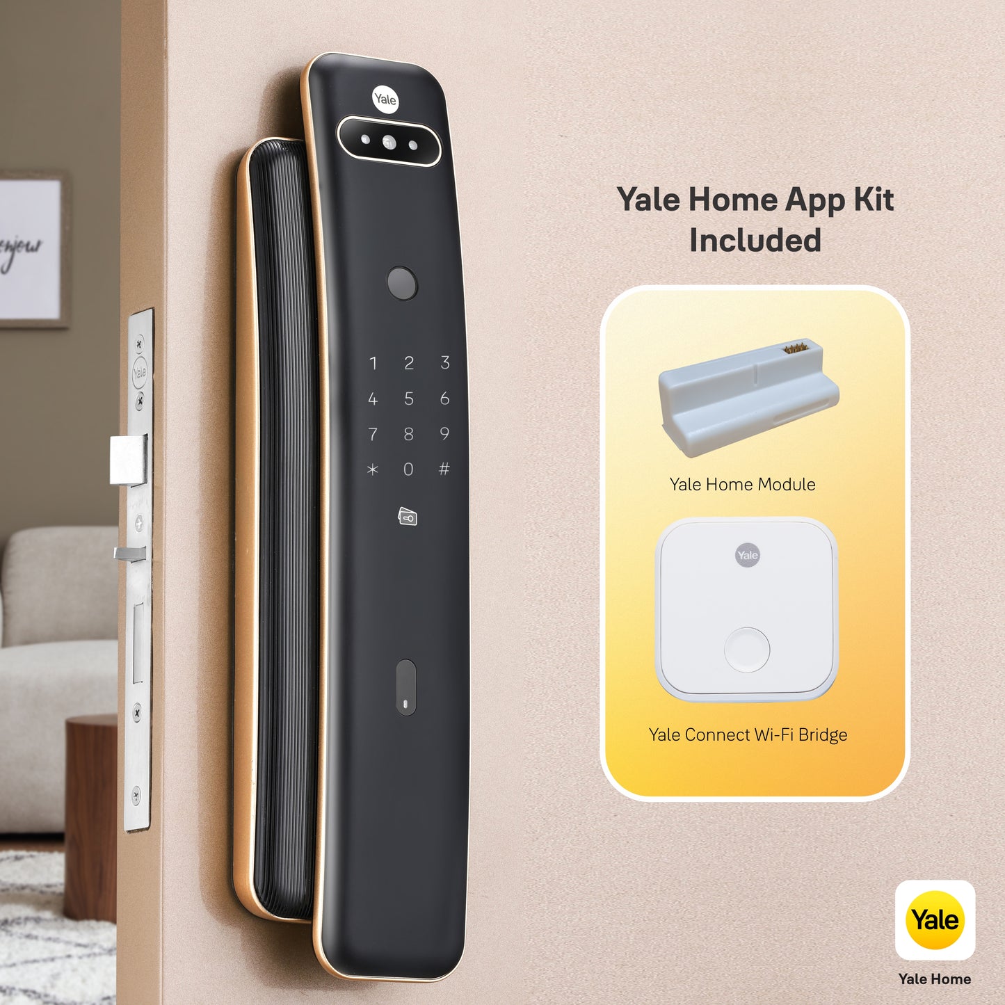 Yale Luna Pro+ Smart Lock with Face scan technology, Fingerprint, PIN, RFID and Manual Key (Bluetooth Module and Wifi Bridge Included)