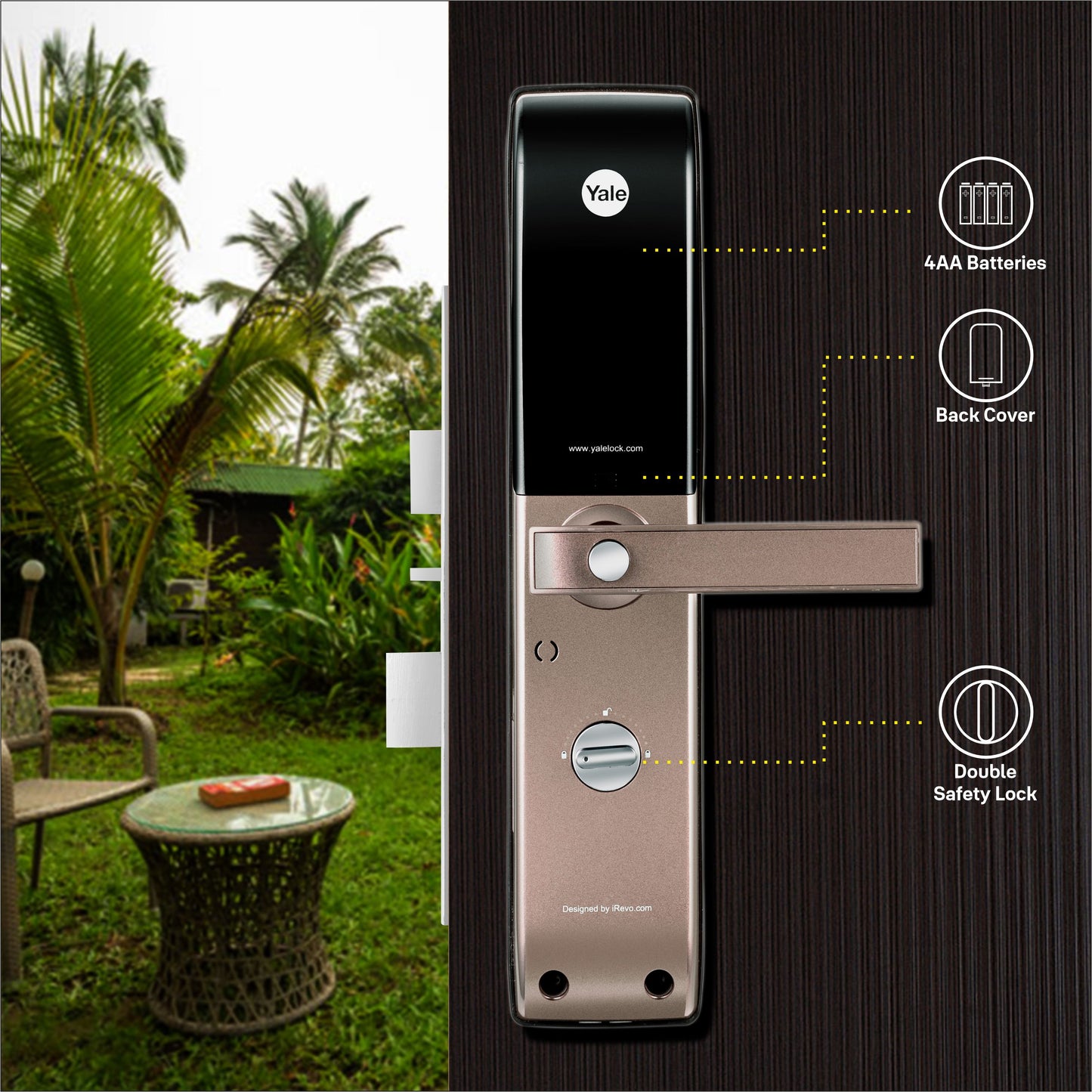 YDM 4115 -A Series, Biometric Smart Lock, Brown with Fingerprint, PIN, manual key and Yale Home App