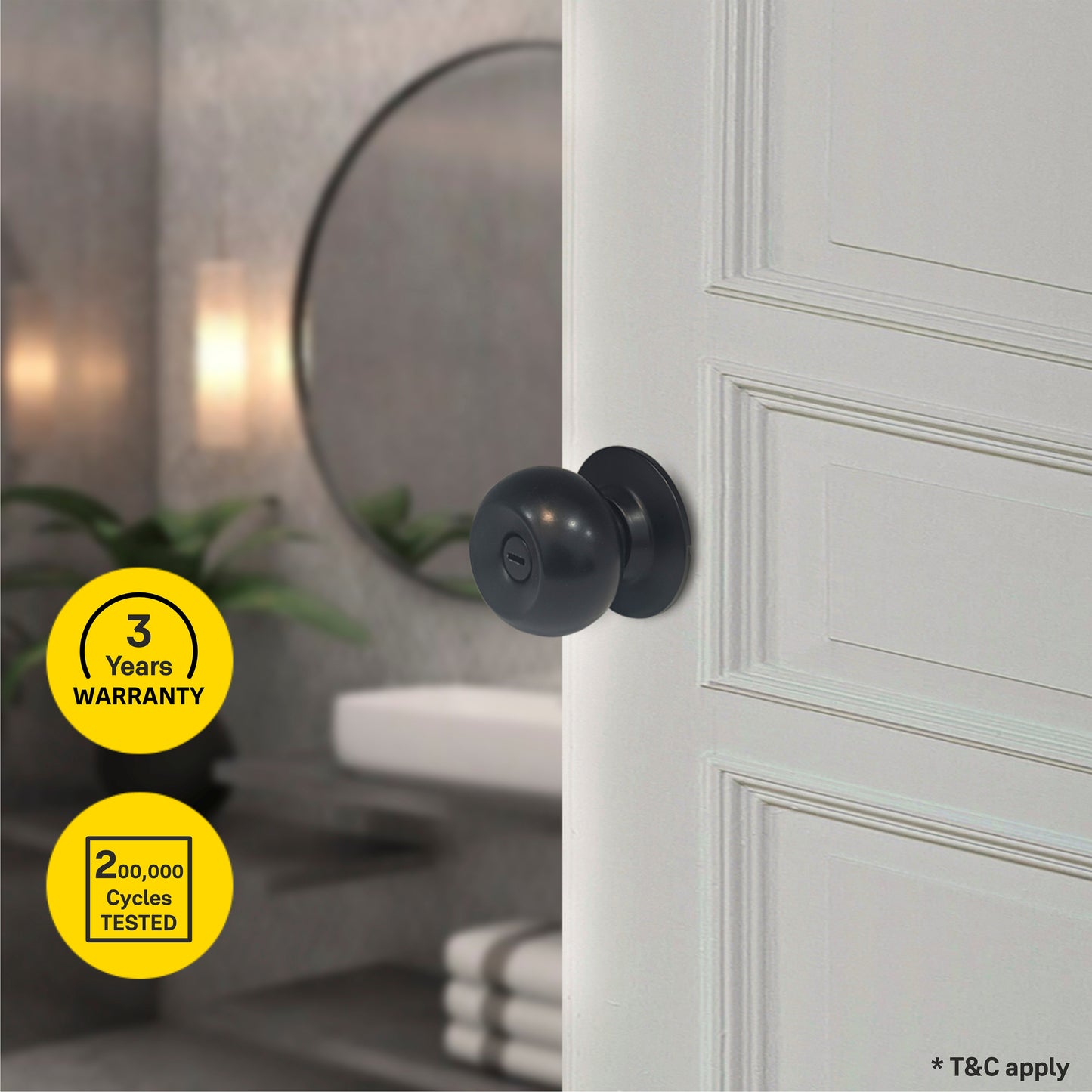 CA5122 US 19 Knobset 60/70mm Backset, Bathroom, Black