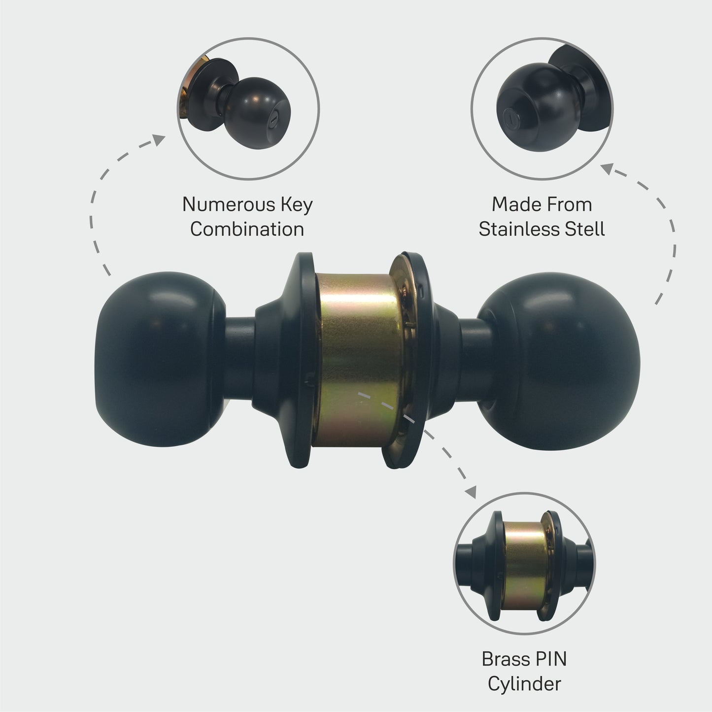 CA5122 US 19 Knobset 60/70mm Backset, Bathroom, Black