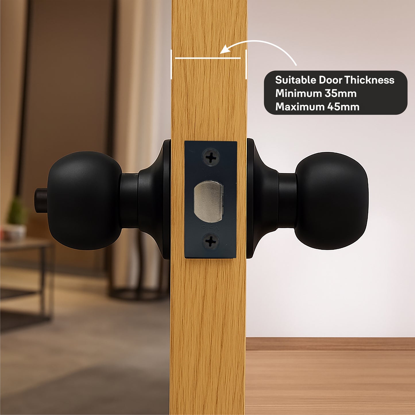 CA5122 US 19 Knobset 60/70mm Backset, Bathroom, Black