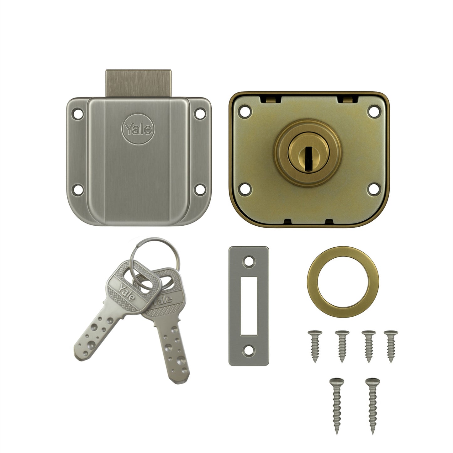 Yale Drawer Lock DRW Series 25mm | Stainless-steel Lock with Dimple Key | Reversible Keys | Deadbolt | Installed in Cupboards, Wardrobes & Wooden Furniture | Antique Brass Color