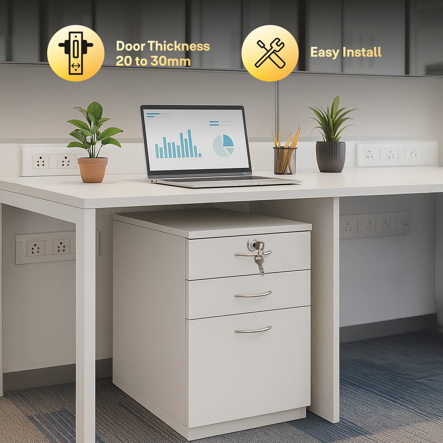 Yale Drawer Lock DRW Series 25mm | Stainless-steel Lock with Dimple Key | Reversible Keys | Nickel-plated bolt | Installed in Cupboards, Wardrobes & Wooden Furniture | Satin Steel Finish