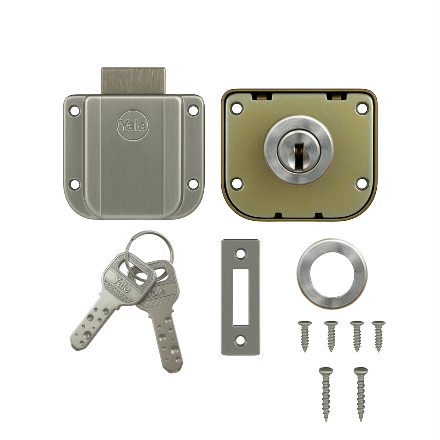 Yale Drawer Lock DRW Series 25mm | Stainless-steel Lock with Dimple Key | Reversible Keys | Nickel-plated bolt | Installed in Cupboards, Wardrobes & Wooden Furniture | Satin Steel Finish