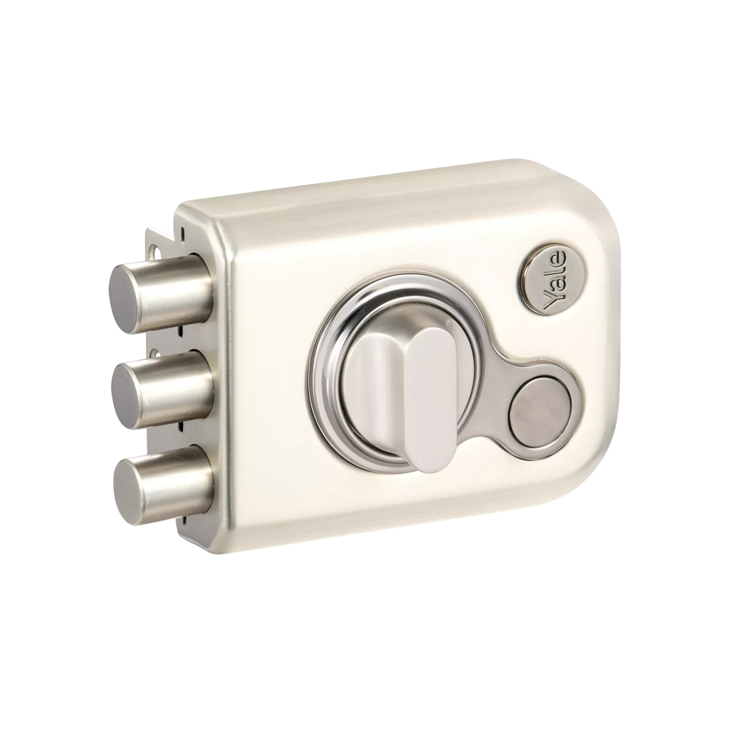 KRT-3B-TT-SSM/BN: Yale Katros Rimlock – Tribolt, 3 Deadbolts, Thumbturn, 4 Dimple Keys (Satin Steel Matt and Black Nickel)