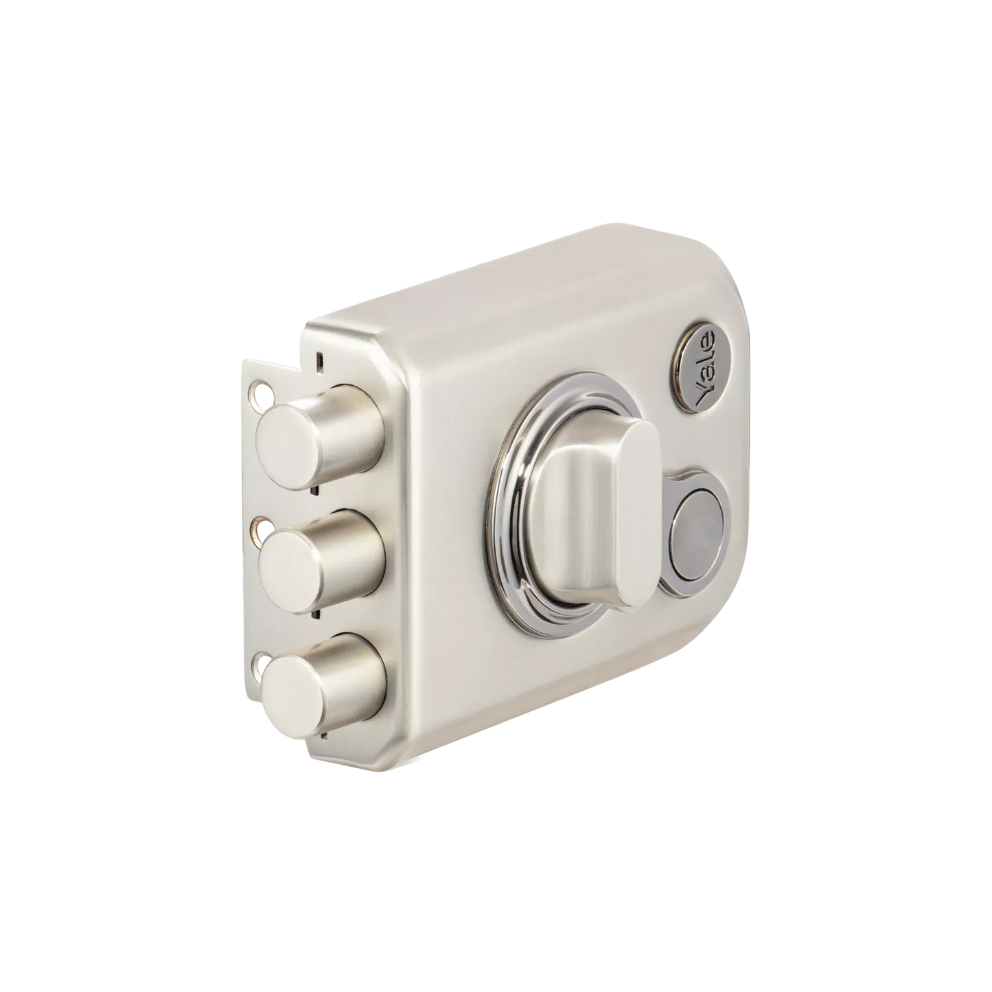 KRT-3B-TT-SSM/BN: Yale Katros Rimlock – Tribolt, 3 Deadbolts, Thumbturn, 4 Dimple Keys (Satin Steel Matt and Black Nickel)