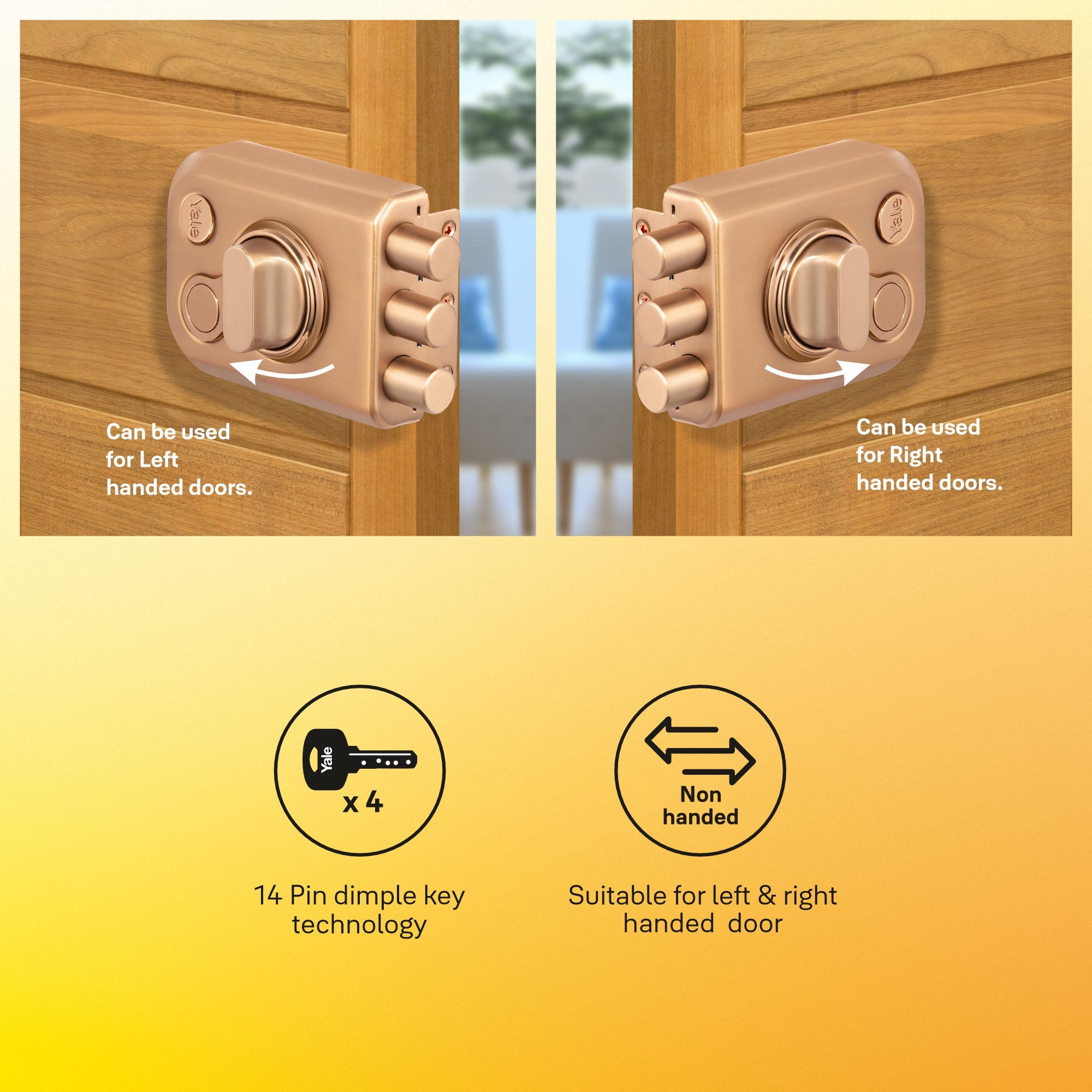Yale KRT – Tribolt, 3 Deadbolts, Thumbturn, 4 Dimple Keys (Rose