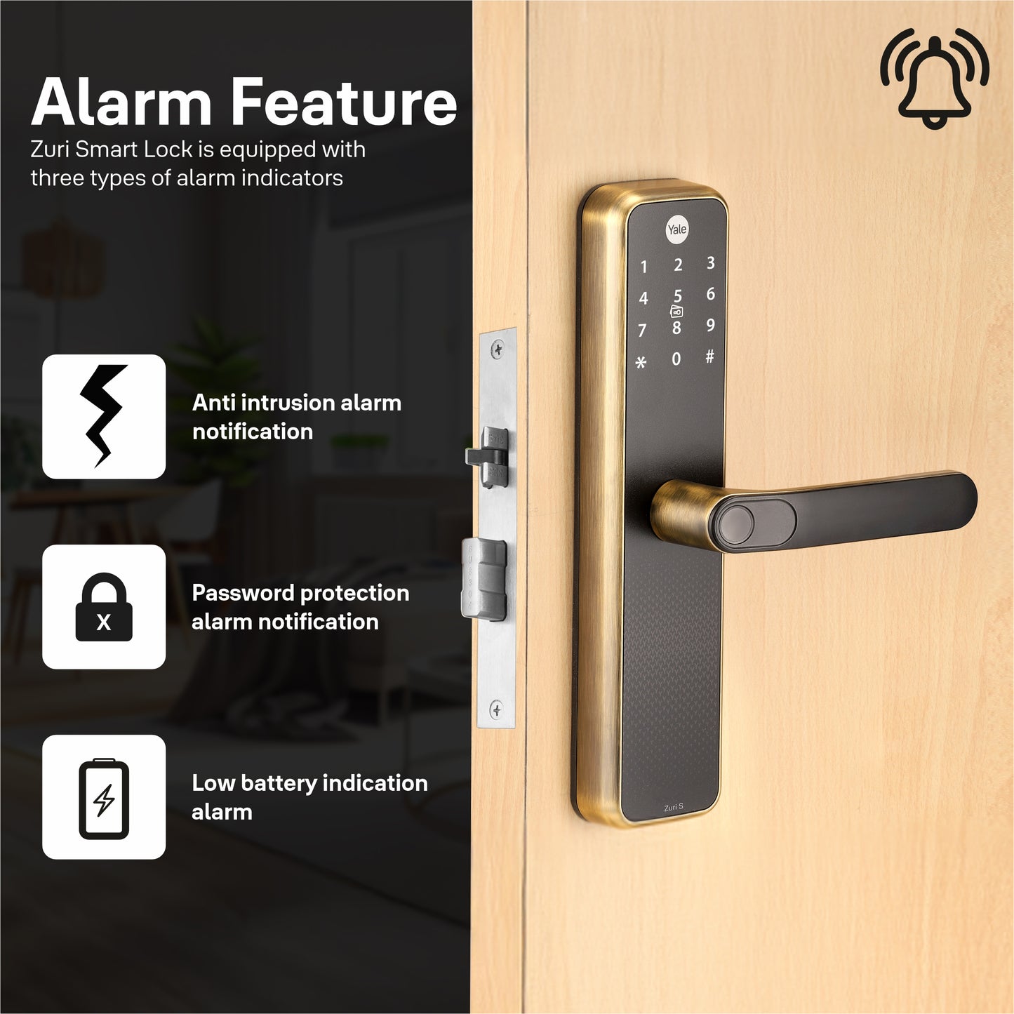 Yale Zuri S (Antique Bronze) Smart Lock with 5 way unlocking (Fingerprint, PIN, RFID, Manual Key and Built-in Bluetooth to Access through Home App)