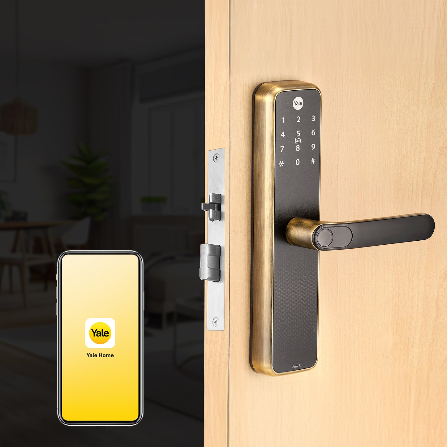 Yale Zuri S (Antique Bronze) Smart Lock with 5 way unlocking (Fingerprint, PIN, RFID, Manual Key and Built-in Bluetooth to Access through Home App)