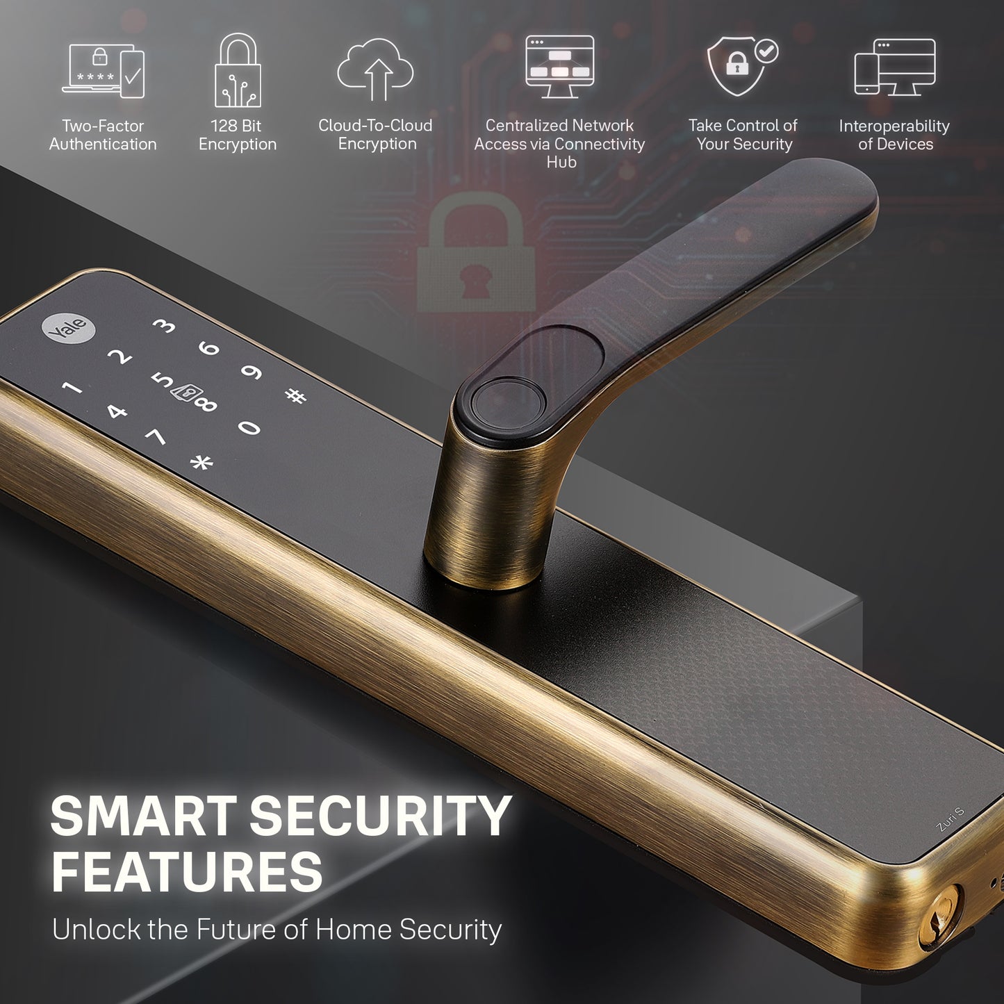 Yale Zuri S (Antique Bronze) Smart Lock with 5 way unlocking (Fingerprint, PIN, RFID, Manual Key and Built-in Bluetooth to Access through Home App)