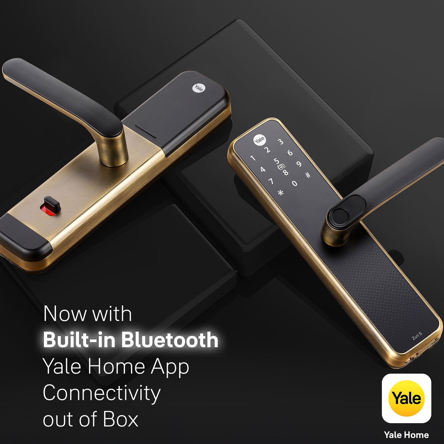 Yale Zuri S (Antique Bronze) Smart Lock with 5 way unlocking (Fingerprint, PIN, RFID, Manual Key and Built-in Bluetooth to Access through Home App)