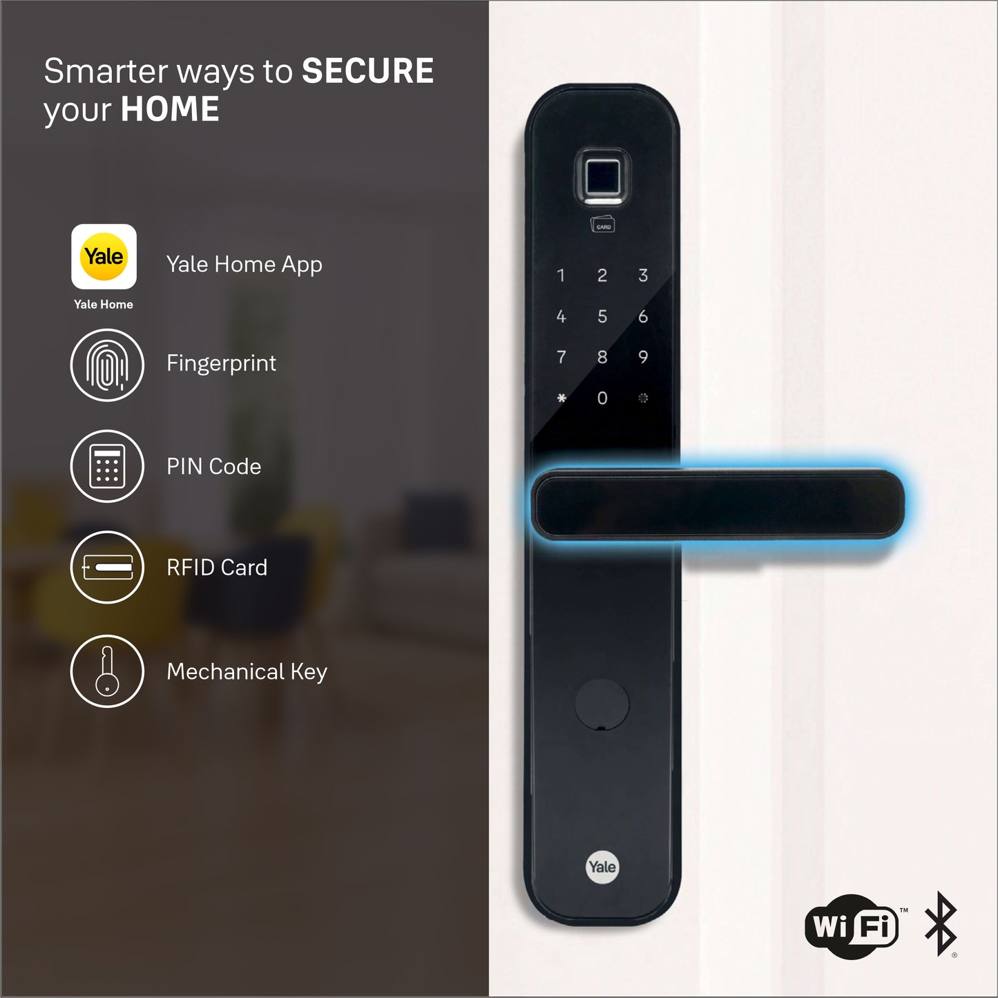 Yale YDM7220A Smart Lock with Fingerprint, PIN, RFID and Manual Key (Bluetooth Module and Wifi Bridge Included)