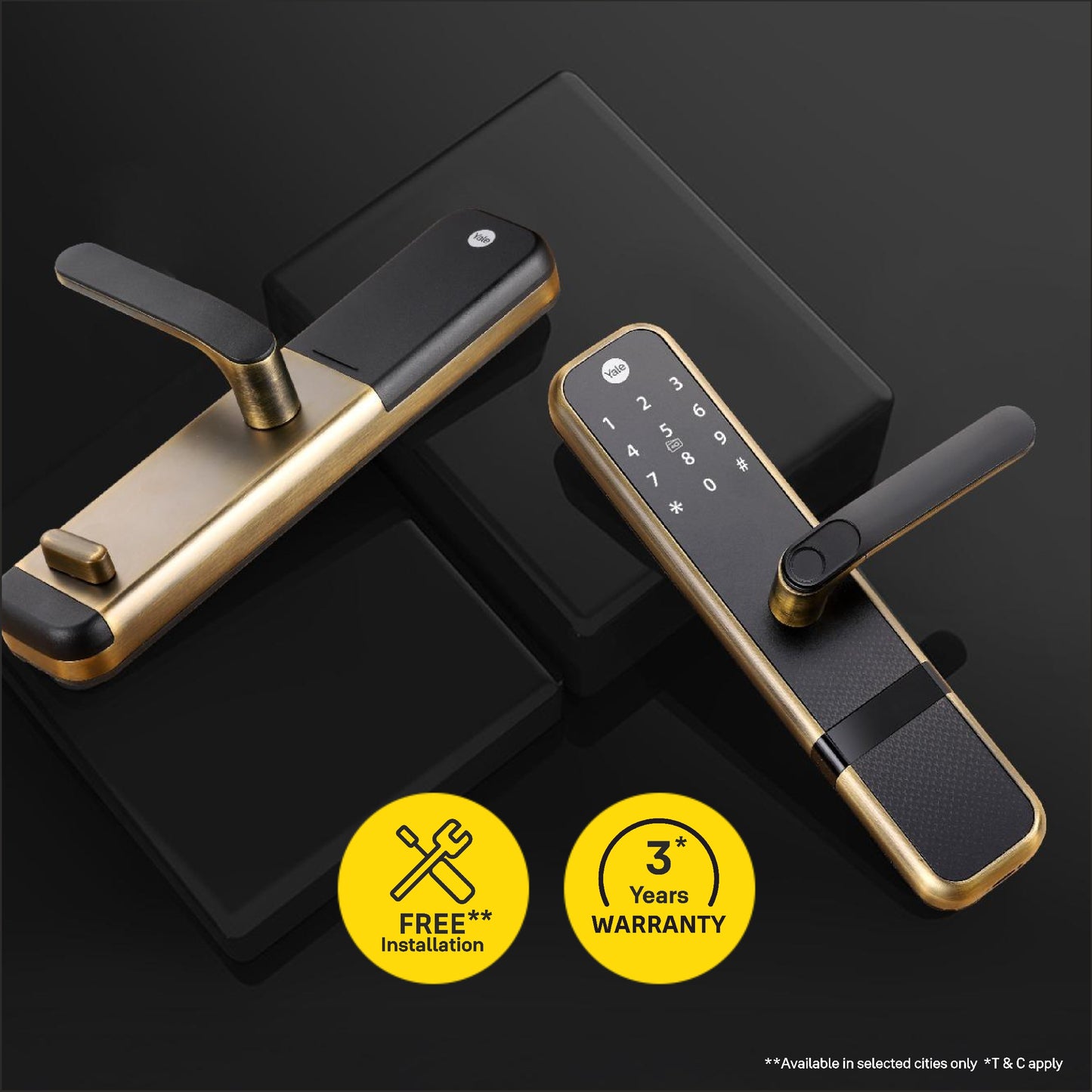 Yale Zuri Smart Lock (Antique Bronze) with 5 way unlocking (Fingerprint, PIN, RFID, Manual Key) and Built-in Bluetooth (To Access through Home App)