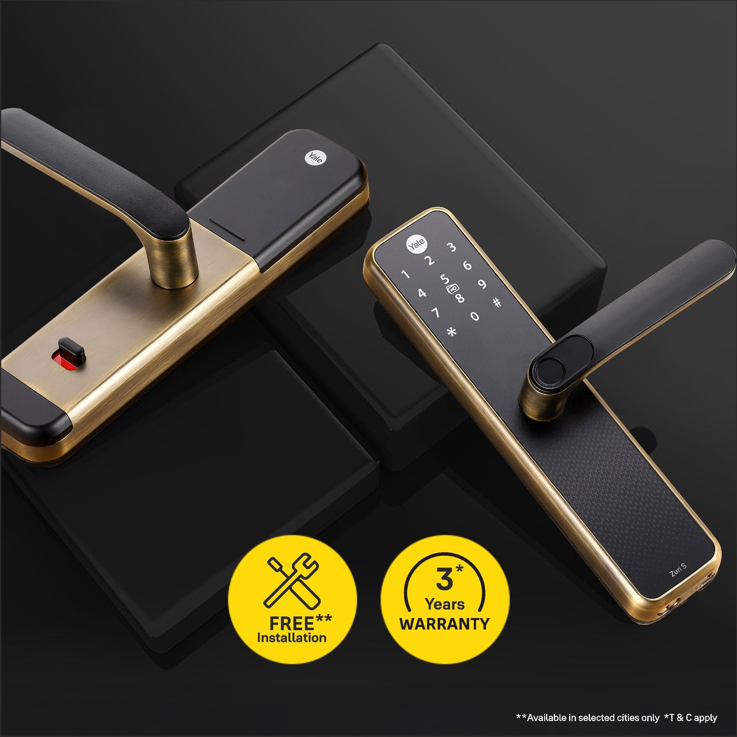 Special Bundle of Yale Zuri S (Antique Bronze) Smart lock with Yale PTZ Indoor Camera