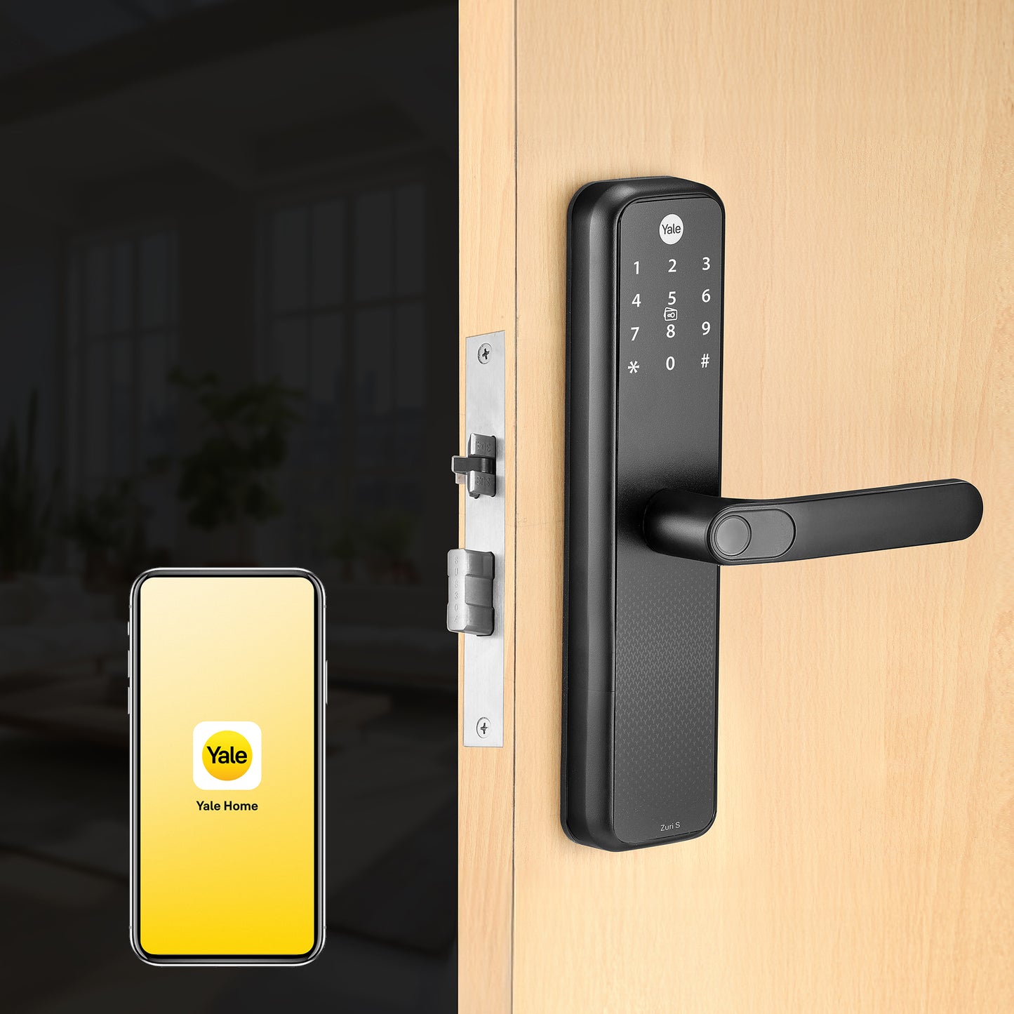 Yale Zuri S (Black) Smart Lock with 5 way unlocking (Fingerprint, PIN, RFID, Manual Key and Built-in Bluetooth to Access through Home App)