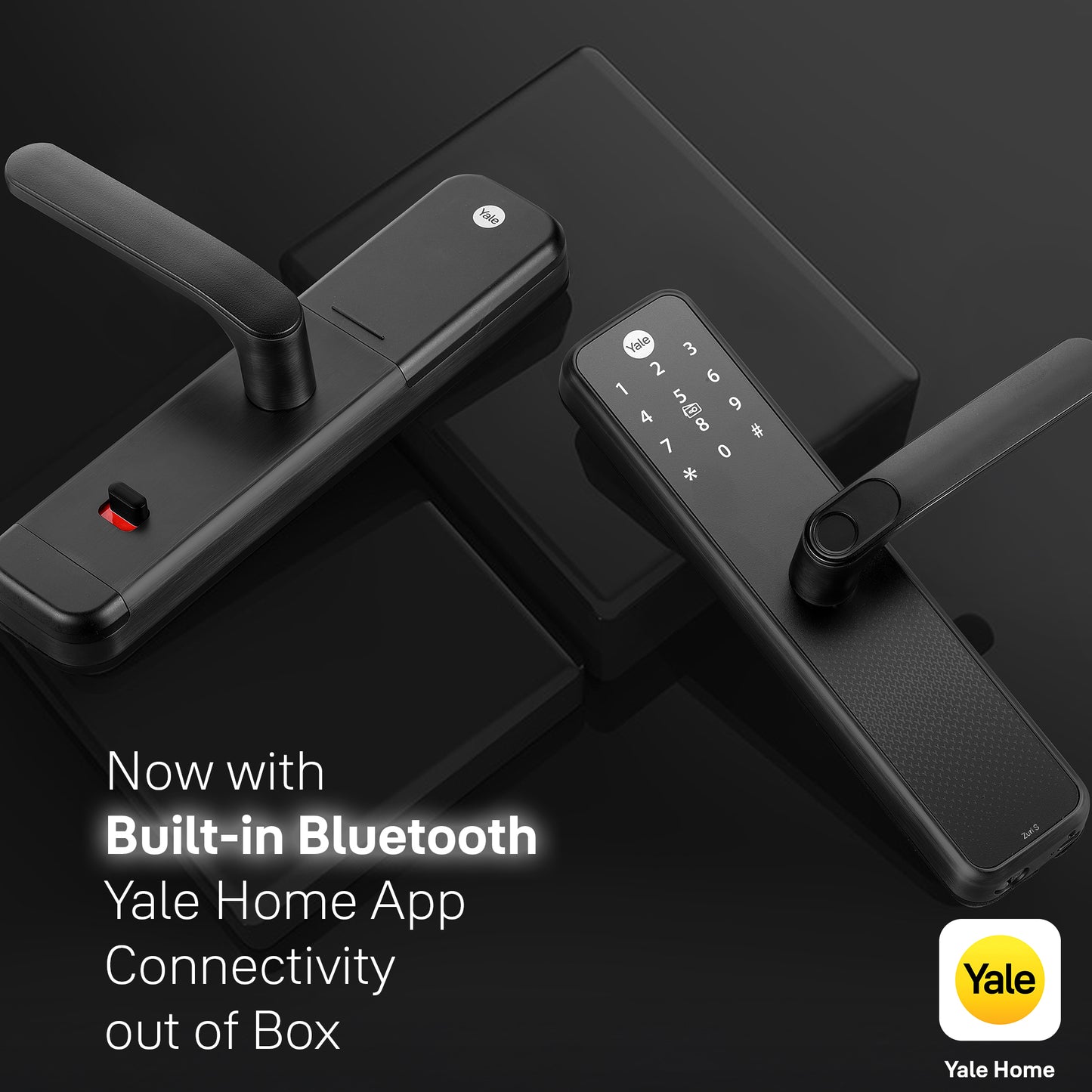 Yale Zuri S (Black) Smart Lock with 5 way unlocking (Fingerprint, PIN, RFID, Manual Key and Built-in Bluetooth to Access through Home App)