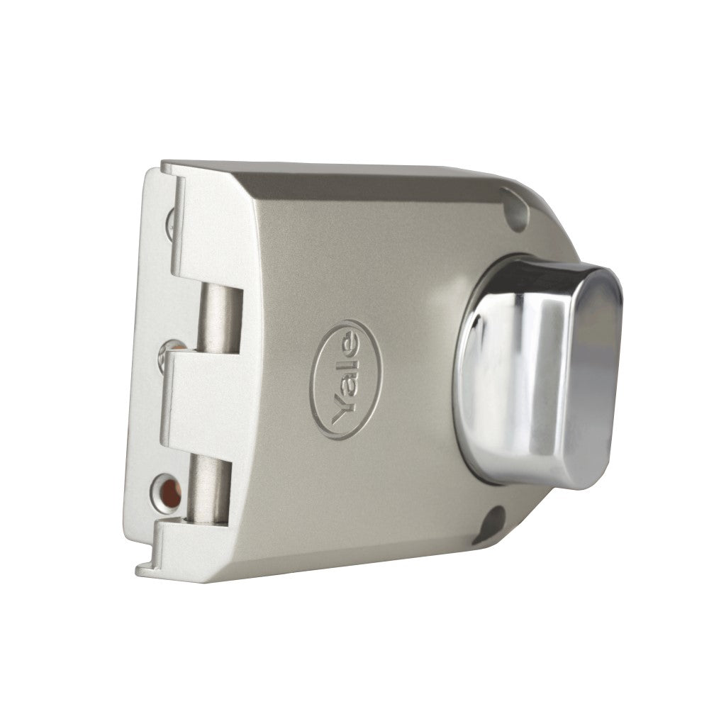 Yale VB100 Vertibolt Rim Lock for main doors, Inside knob and outside keys, 4 Dimple Keys (Satin Steel))