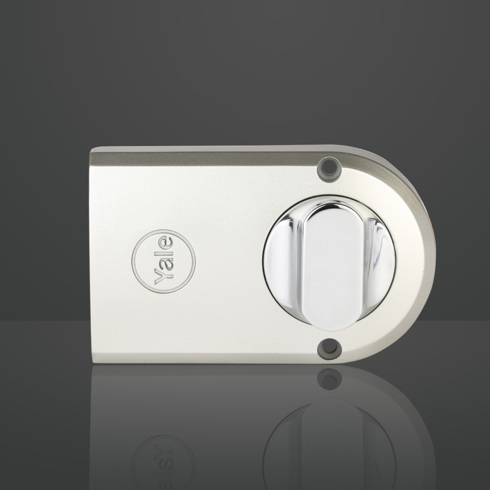 Yale VB100 Vertibolt Rim Lock for main doors, Inside knob and outside keys, 4 Dimple Keys (Satin Steel))
