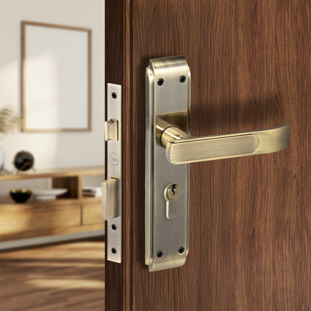 YECM Mortise door handle and lock set in antique brass