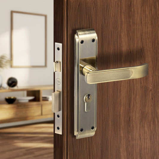 YECM Mortise door handle and lock set in antique brass
