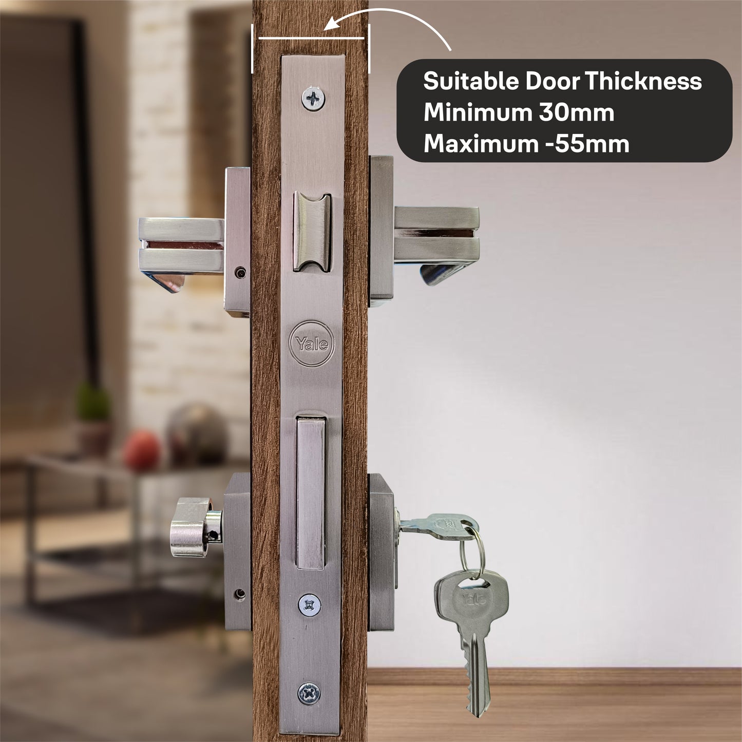 SM-02-01-01 Yale SM series Mortise Lock Comboset with Rose and Escutcheons, Cylinder with Knob inside and keys Outside, SS Finish