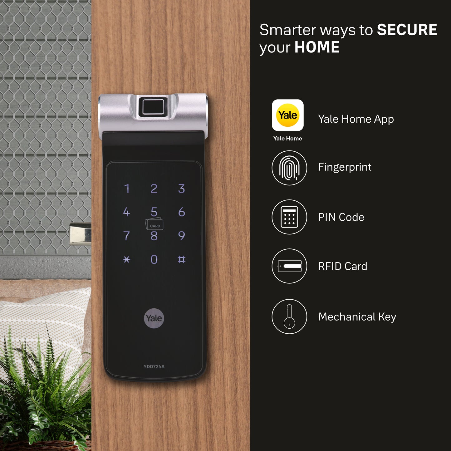YDD 724A Series, Biometric Smart Lock with 4-in-one access, Deadbolt RIM Lock