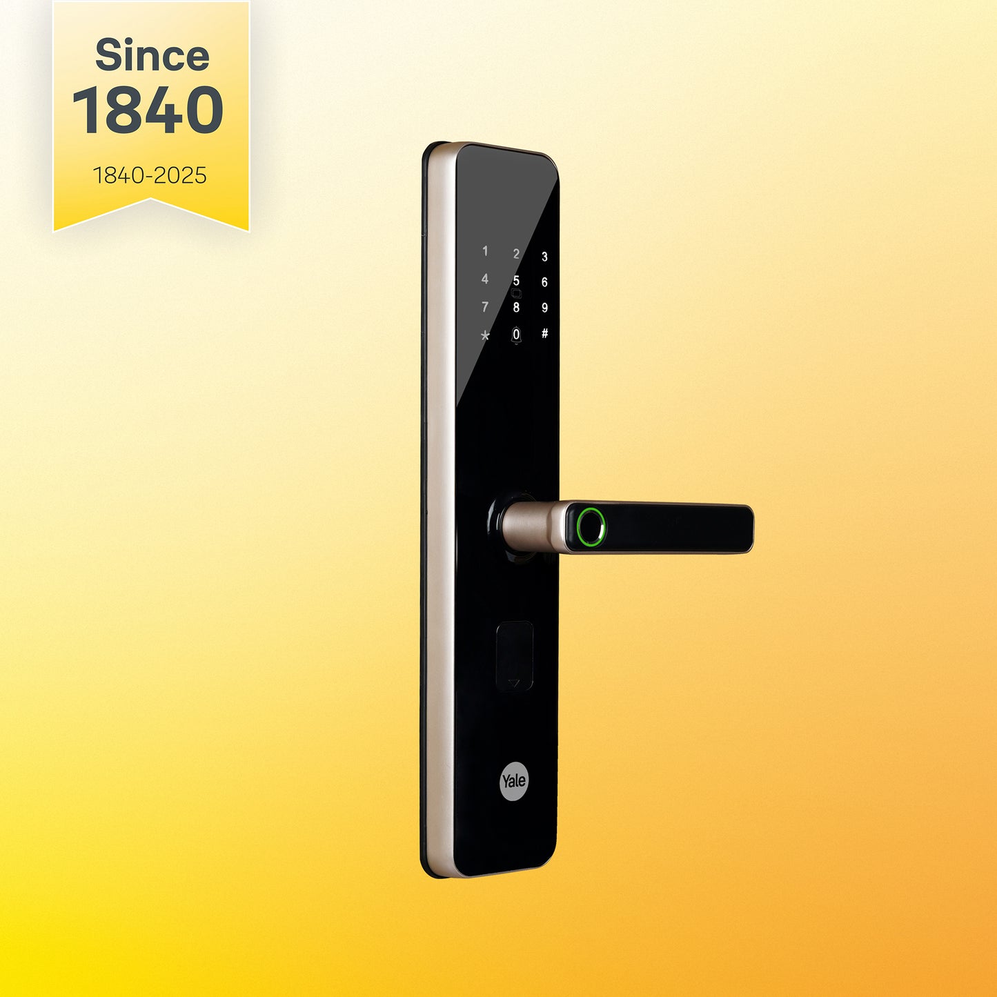 YDME 200 NxT Digital Door Lock with fingerprint, PIN, Manual Keys, RFID Card - Gold