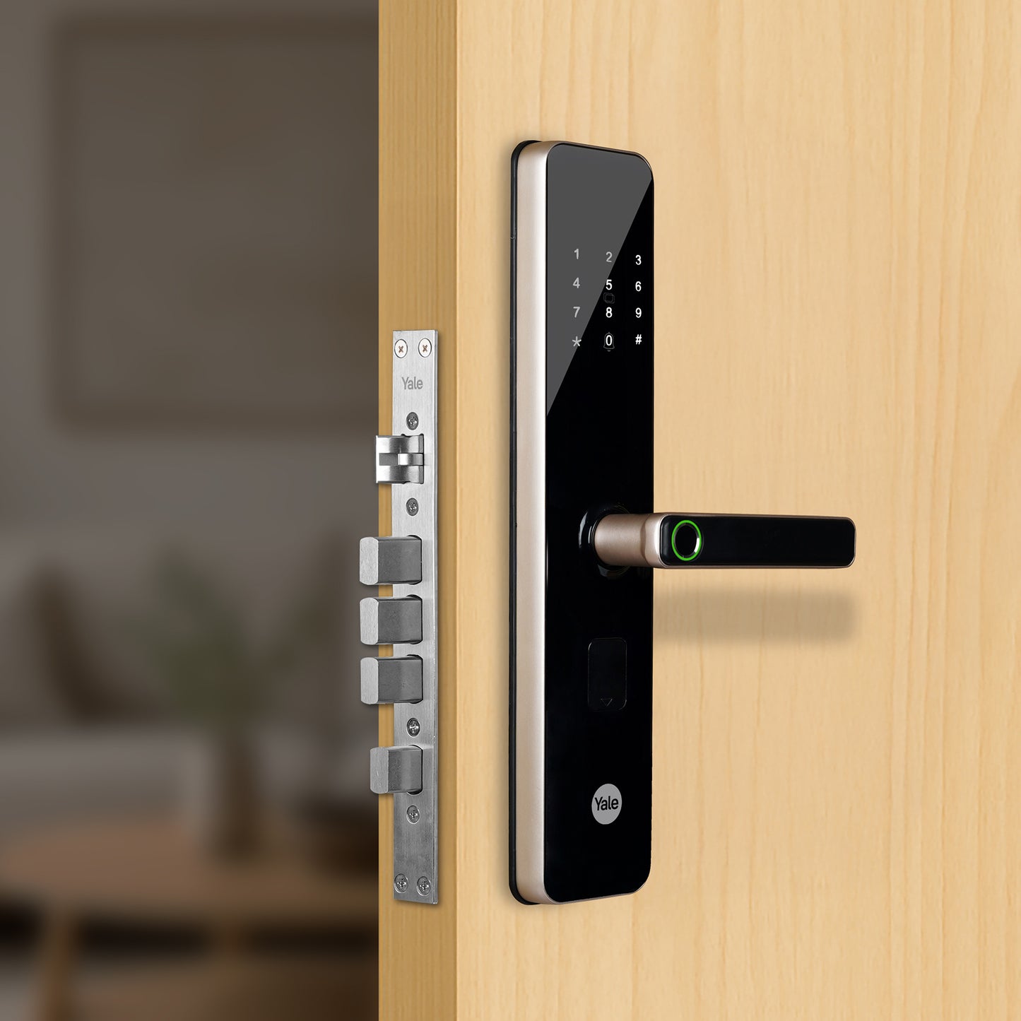 YDME 200 NxT Digital Door Lock with fingerprint, PIN, Manual Keys, RFID Card - Gold