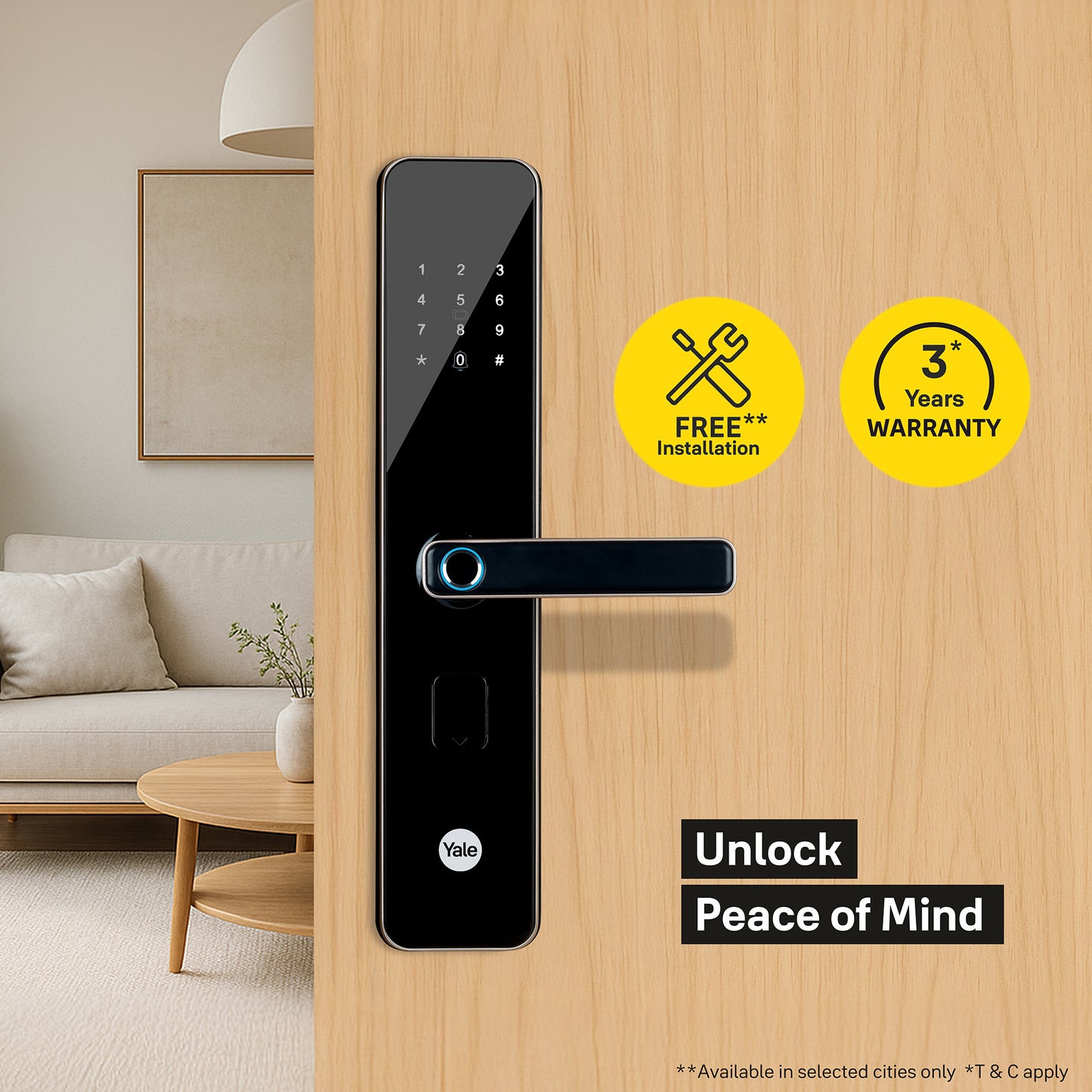 YDME 200 NxT Digital Door Lock with fingerprint, PIN, Manual Keys, RFID Card - Gold