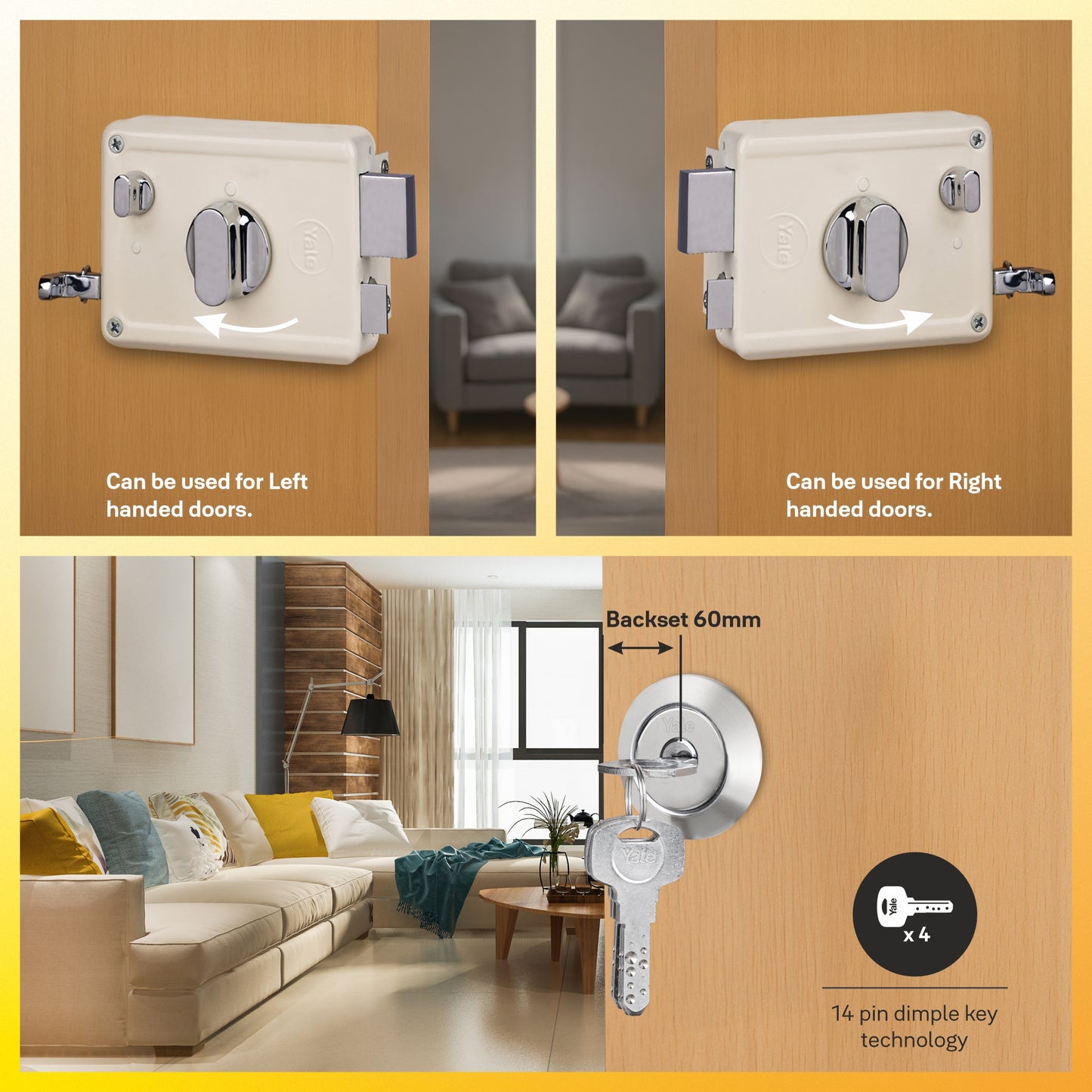 Yale Essential Night Latch RIM lock ivory color