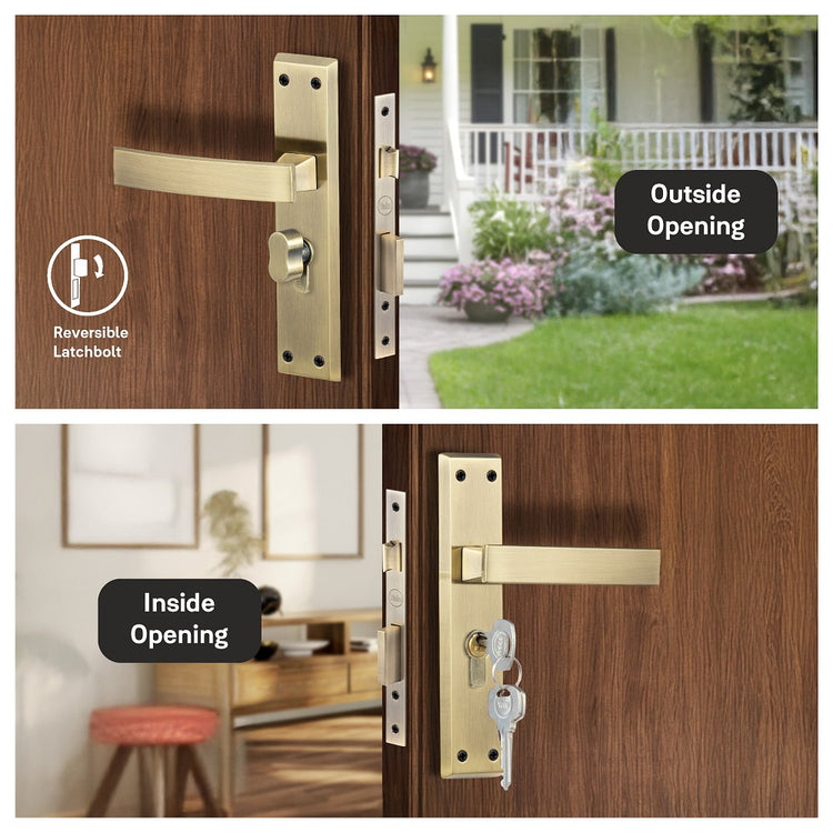YECM-405-8P-TT-AB Mortise Door Handle set with lock body and Key cylin ...