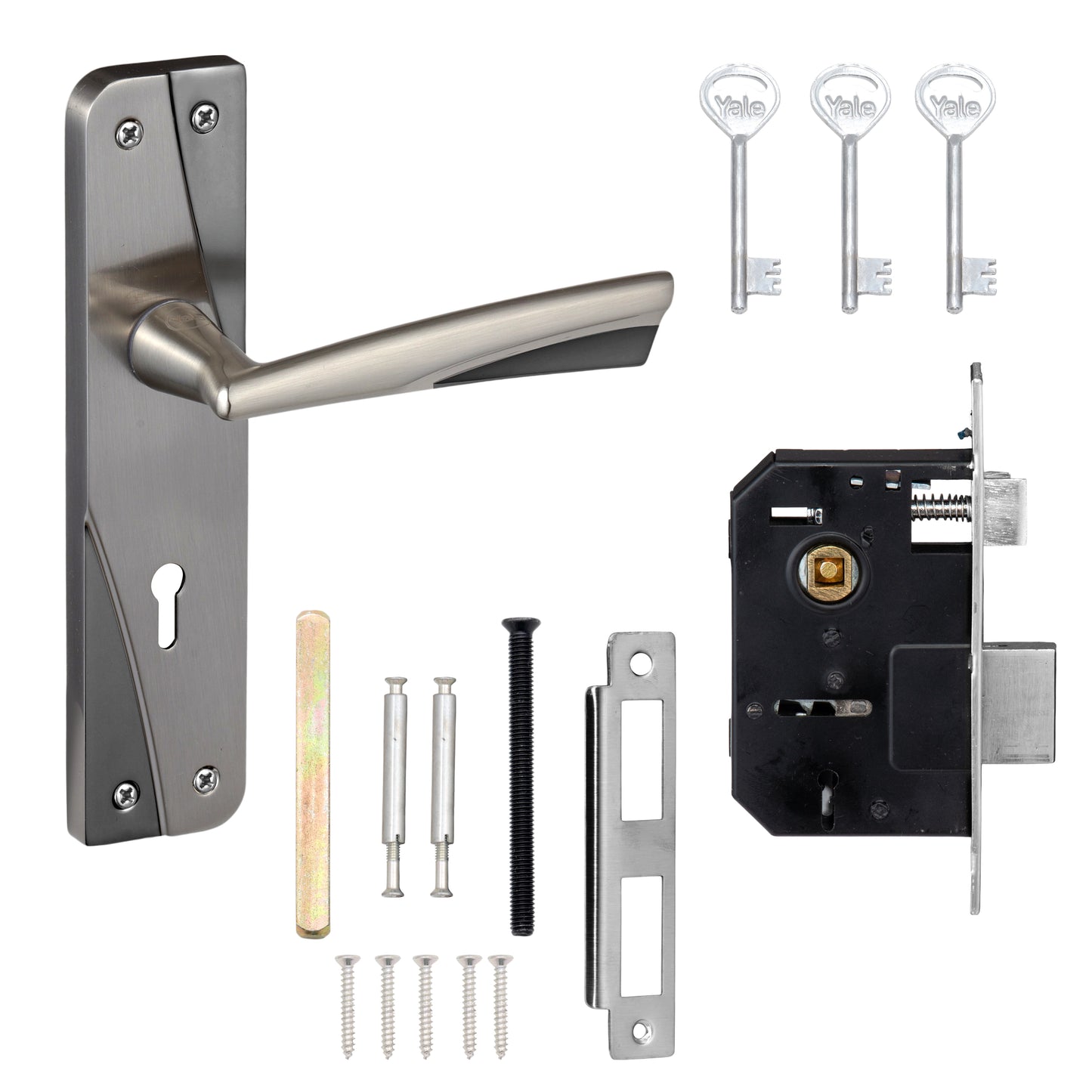 YECM-432-6L-SS Key-in-Lever Handle set with key-in lever double strike lockbody Satin Steel