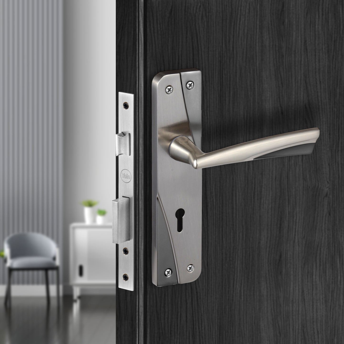 YECM-432-6L-SS Key-in-Lever Handle set with key-in lever double strike lockbody Satin Steel