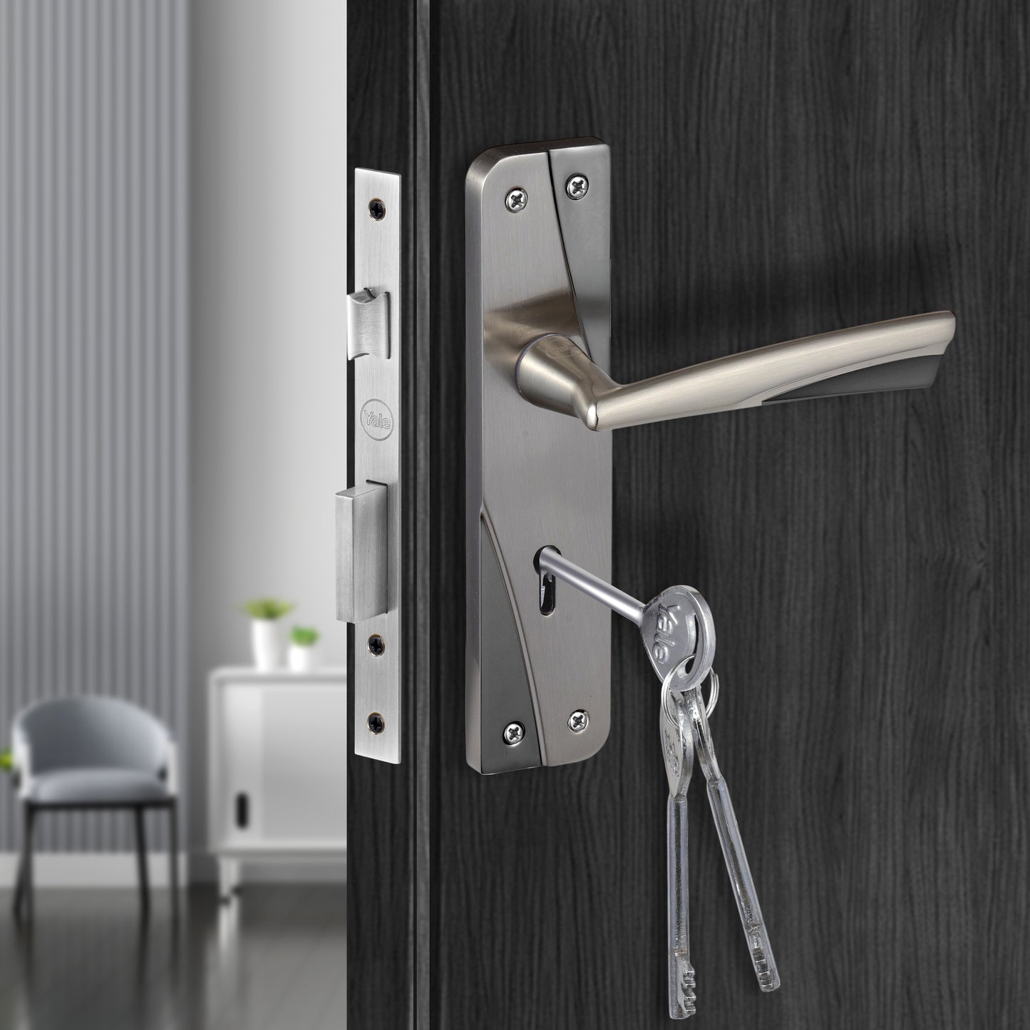 YECM-432-6L-SS Key-in-Lever Handle set with key-in lever double strike lockbody Satin Steel