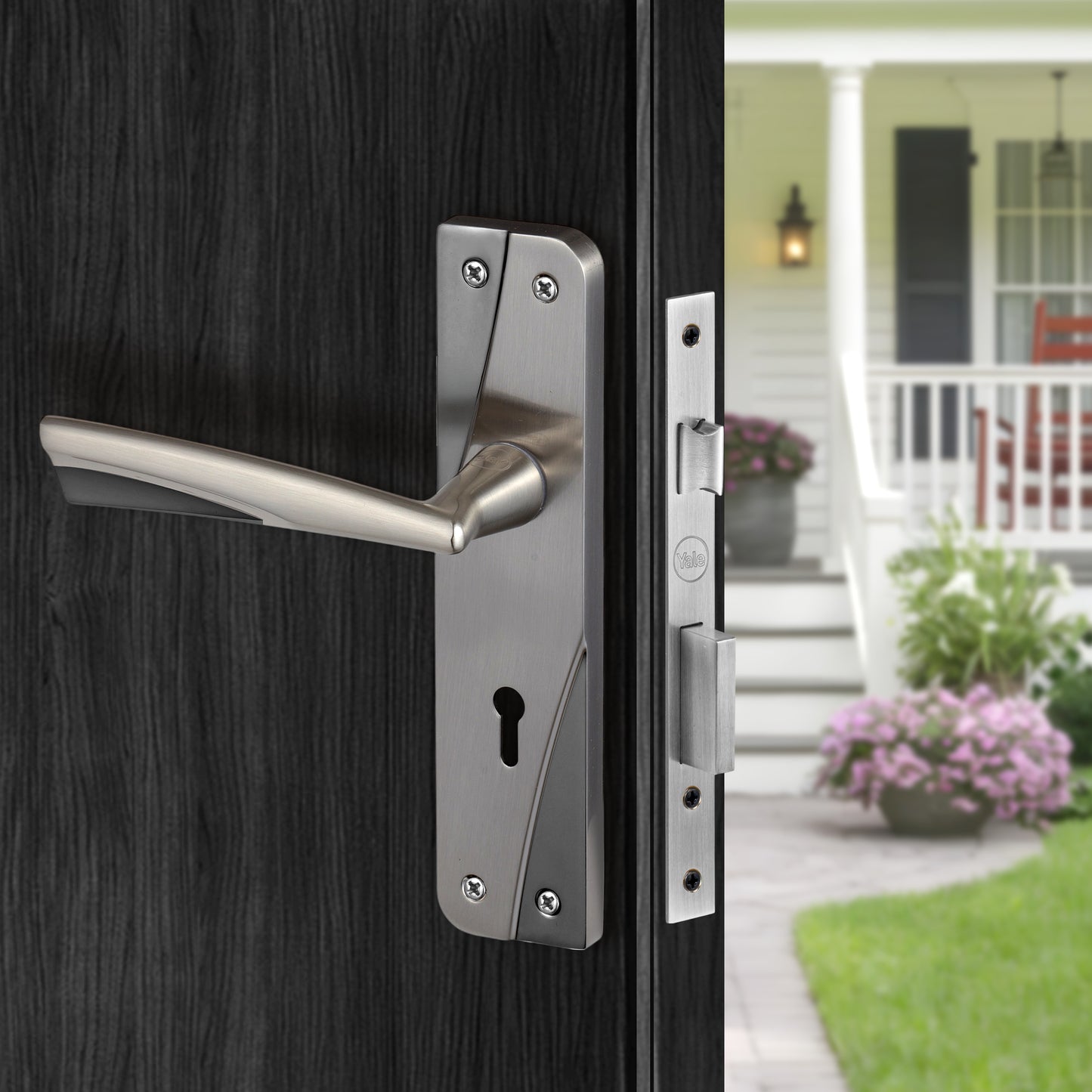 YECM-432-6L-SS Key-in-Lever Handle set with key-in lever double strike lockbody Satin Steel