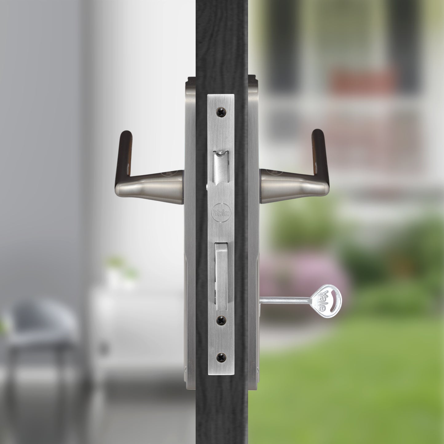 YECM-432-6L-SS Key-in-Lever Handle set with key-in lever double strike lockbody Satin Steel